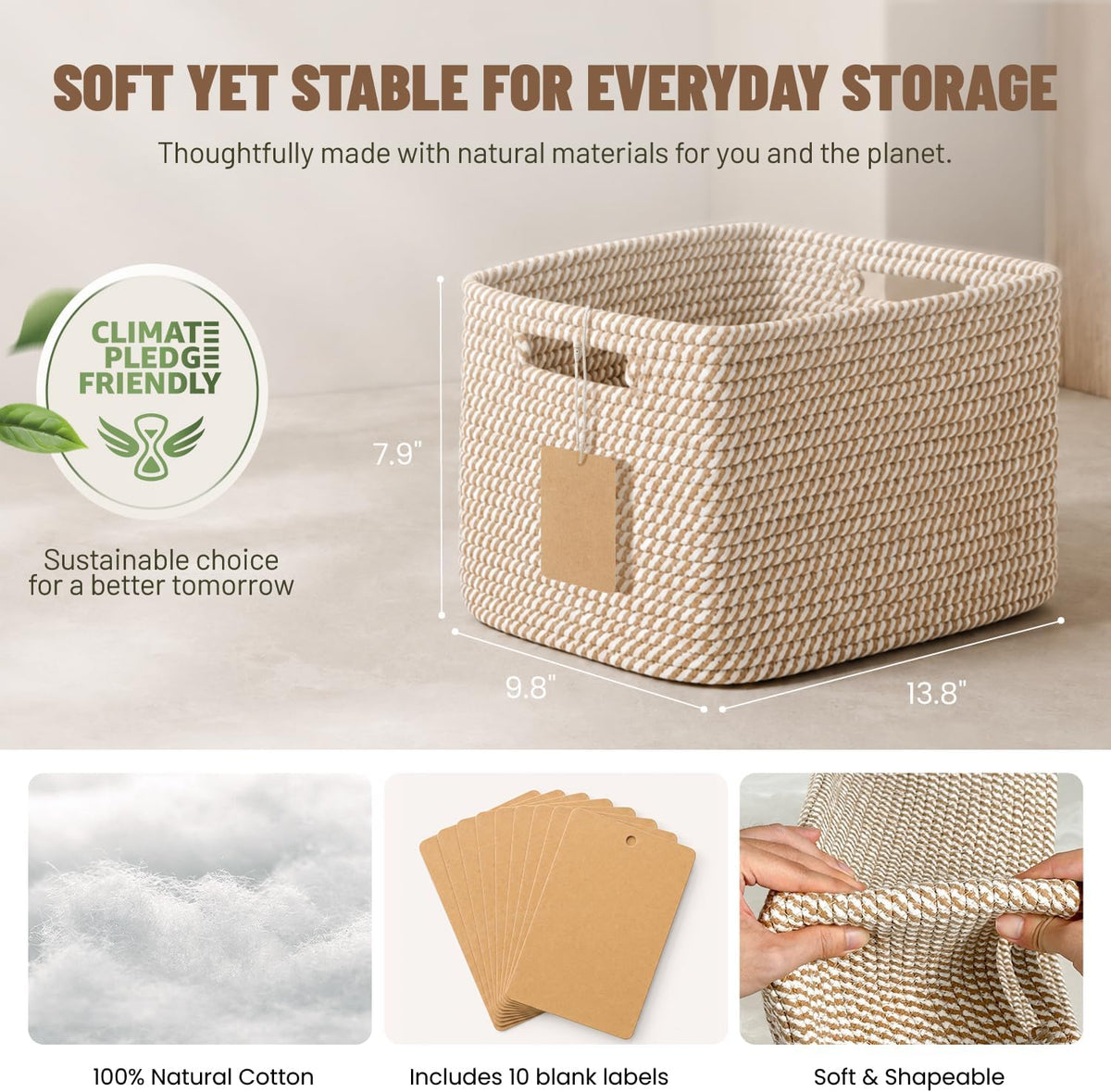 5 Pack Woven Storage Baskets, Decorative Storage Bins for Organizing