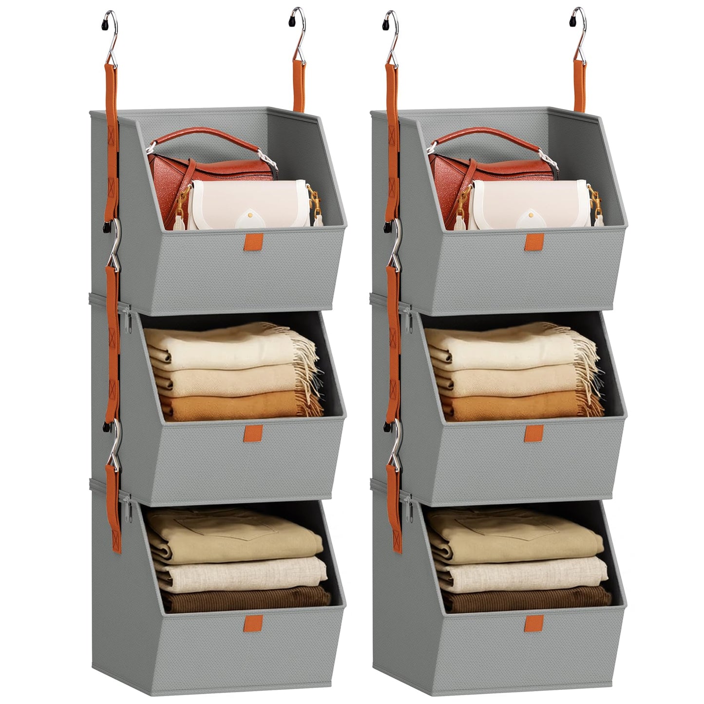 Homsorout Hanging Closet Organizer 4 Tier - Clothes Hanging Shelves, Space-Saving Closet System, Fabric Storage Bins Bedroom Organization, Collapsible Baskets for Home, Dorm, Rv, Beige