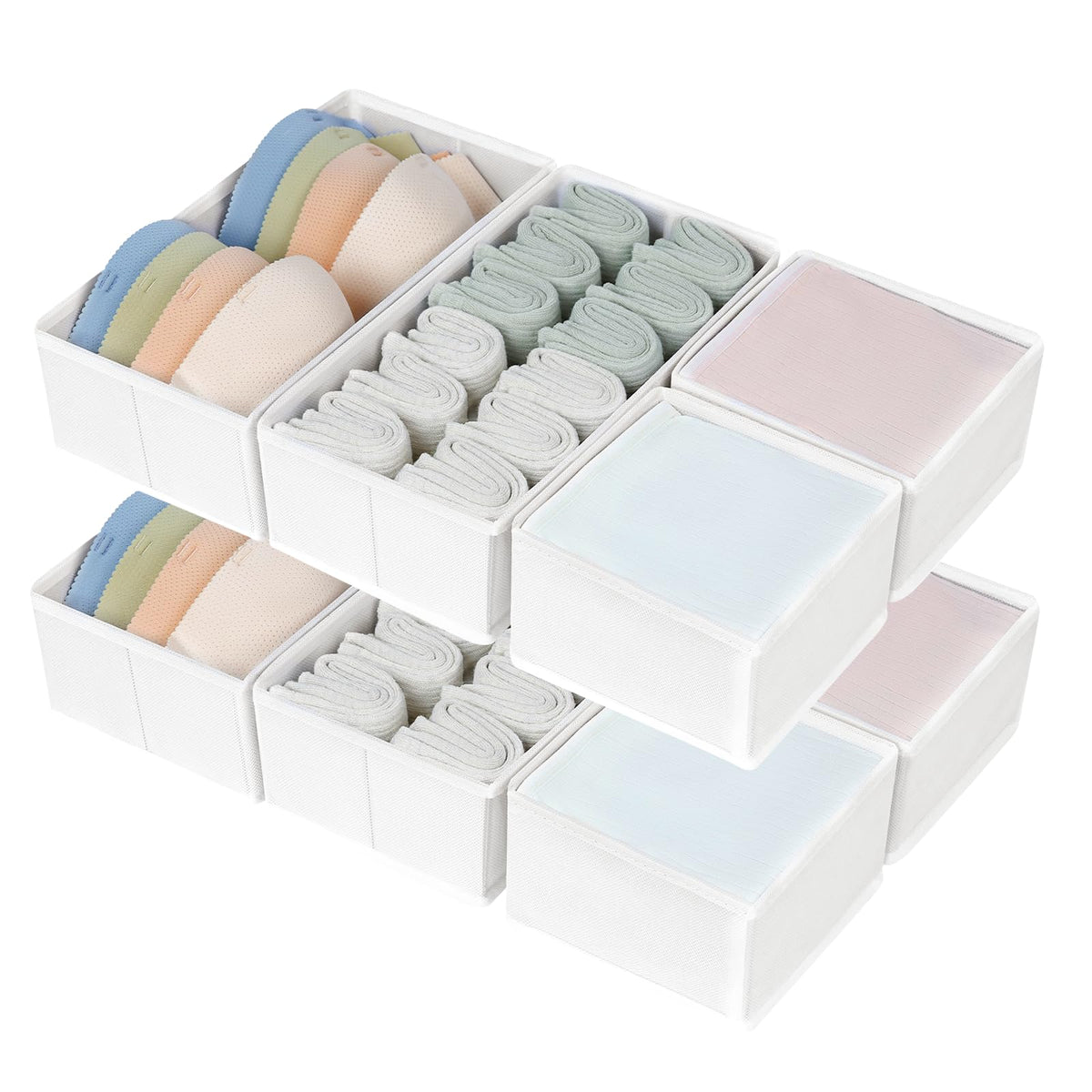 DIMJ Drawer Organizers Clothes, Dresser Organizer Bins for Baby Clothes,Underwear and Sock, Fabric Closet Organization and Storage Boxs, Drawer Dividers for Nursery, Clothing, Tie - 4 Pack, Beige