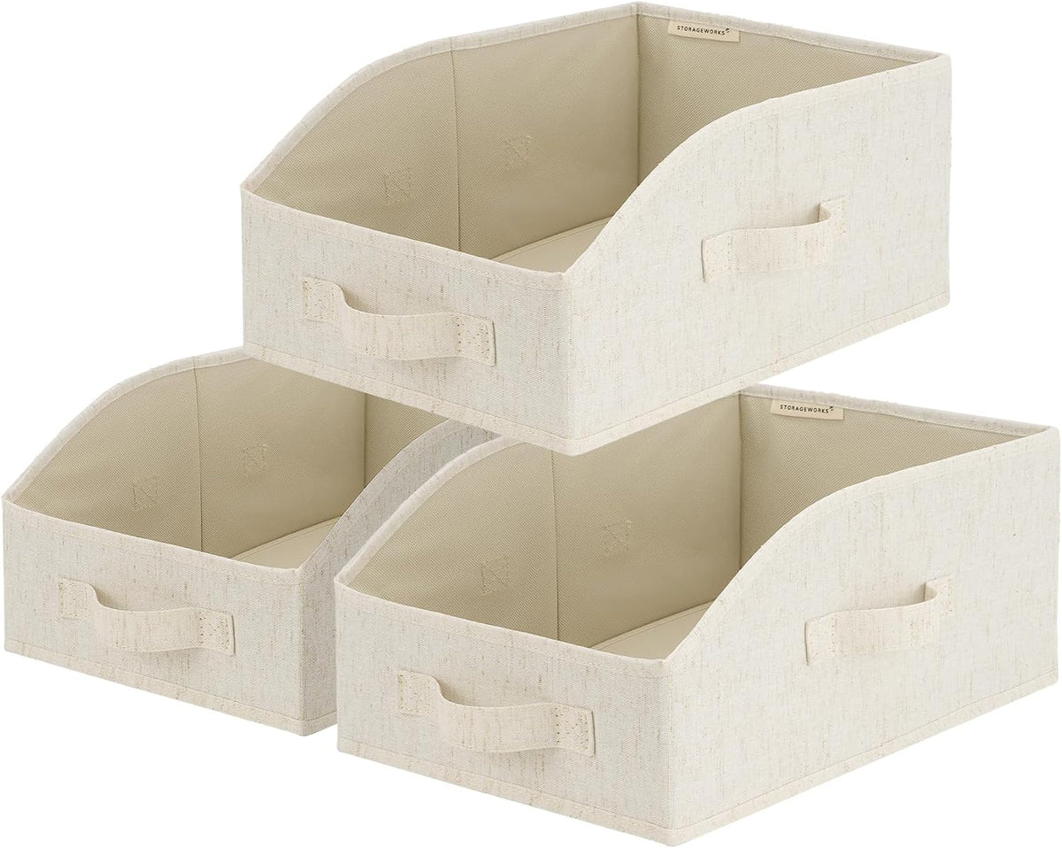 StorageWorks Closet Storage Bins, Beige(Cotton-linen), Medium, 3-Pack