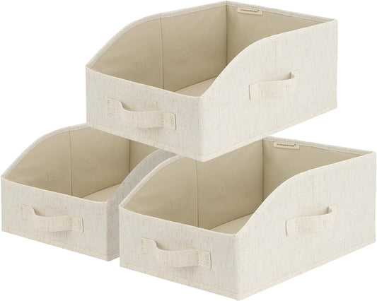 StorageWorks Closet Storage Bins, Beige(Cotton-linen), Medium, 3-Pack