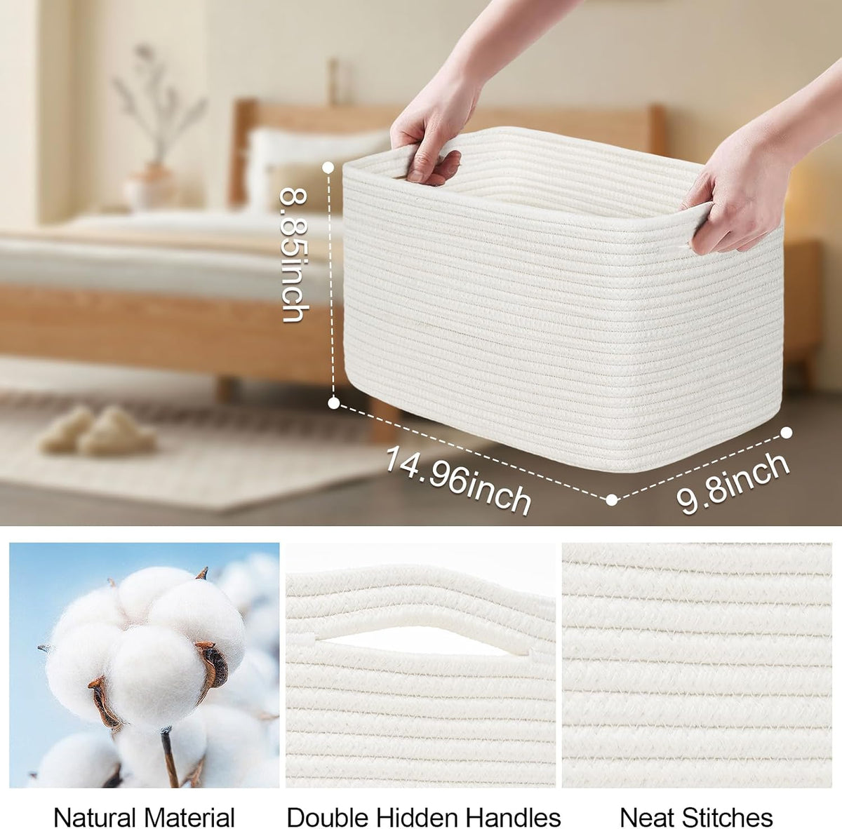 Baskets for Organizing,Storage Baskets,3 Pack Baskets for Shelfves,15"×10"×9" Woven Basket,toy storage bins,bins for organization
