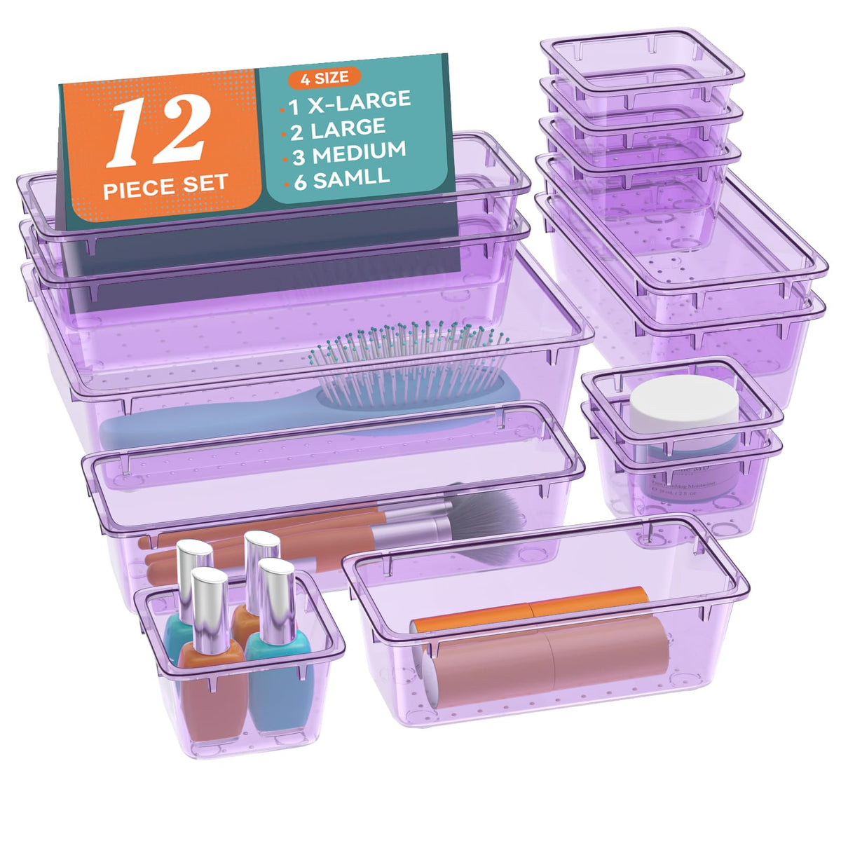12 PCS Drawer Organizer Set, Makeup Organizers, Tool Storage Trays