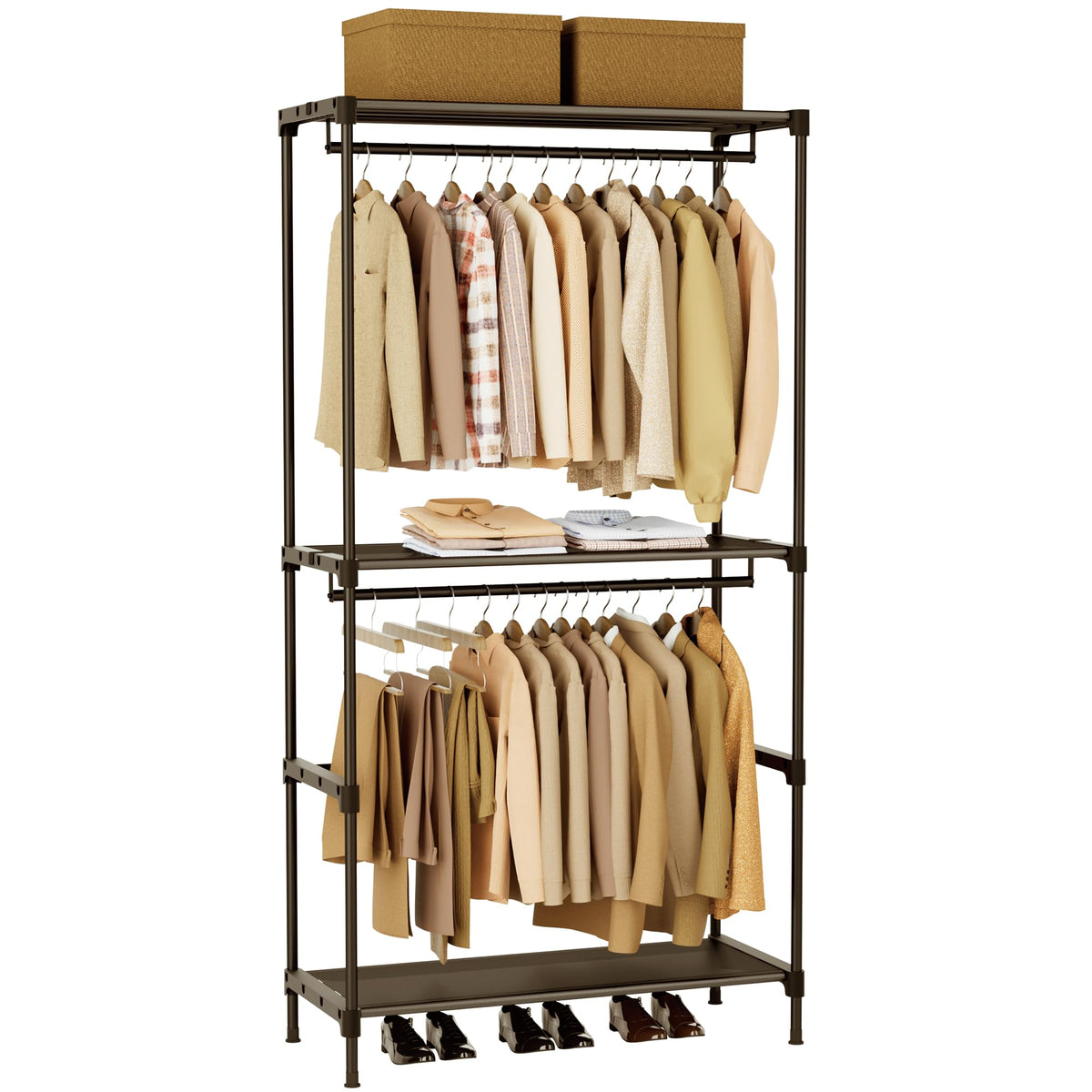 CASAMAYA Clothes Rack, Portable Closet, 80.7 Inch Extra Large Capacity Wardrobe Closet, Clothes Storage Organizer with Shelves and 5 Hanging Rods, Easy to Assembly, Black PCT036B01