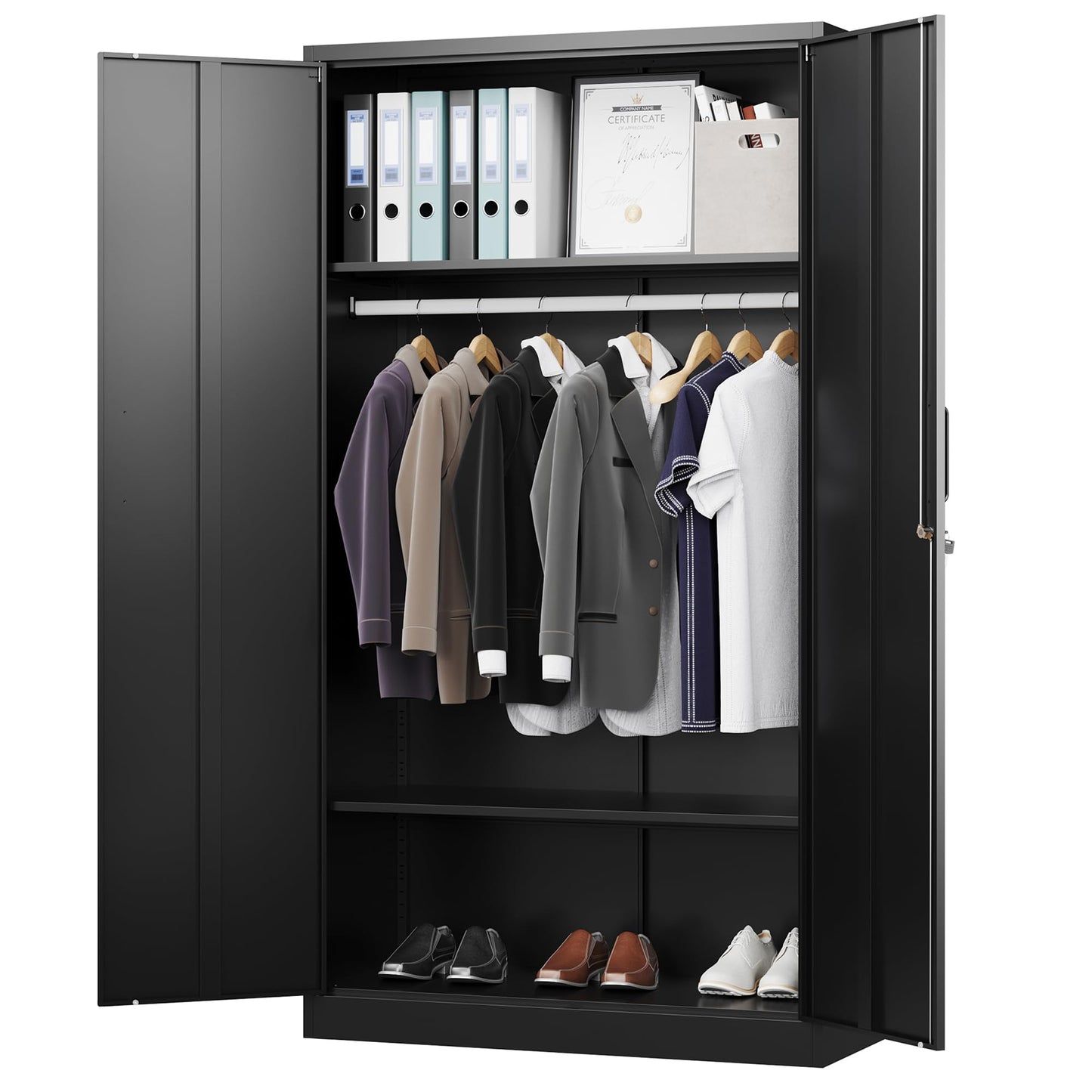Letaya Metal Armoire Wardrobe Closet with Drawers,Clothing Storage Cabinet with Doors and Shelves,Coat Closet with Hanging Rod,Bedroom,Home,Cloak Room,White-71 H x 32" W x 18" D