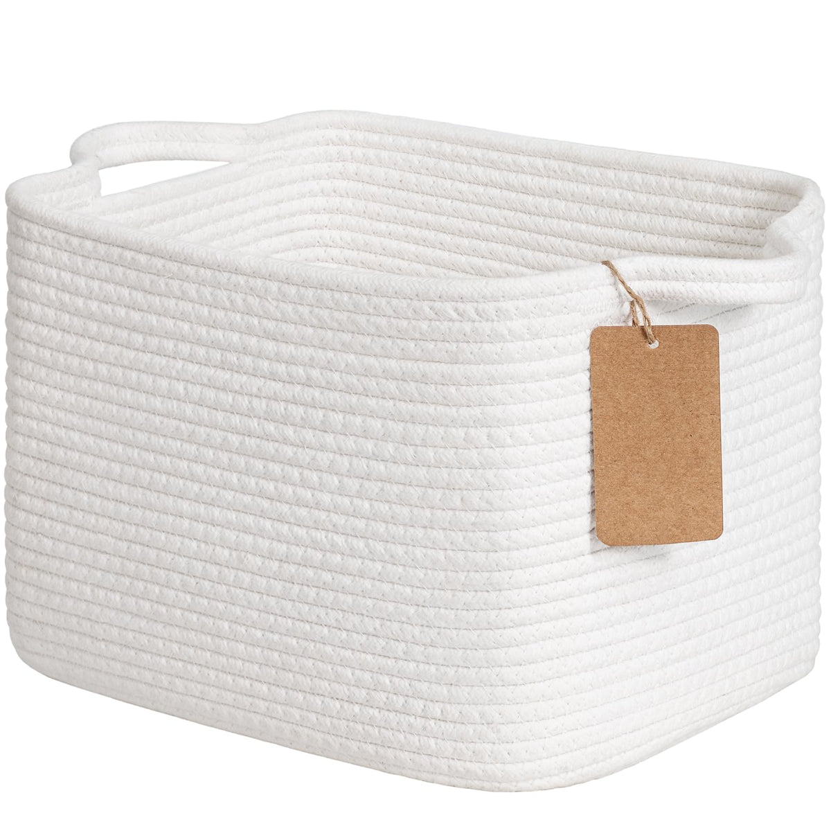 Goodpick Woven Rope Storage Basket for Shelves, Rectangle, Light Brown