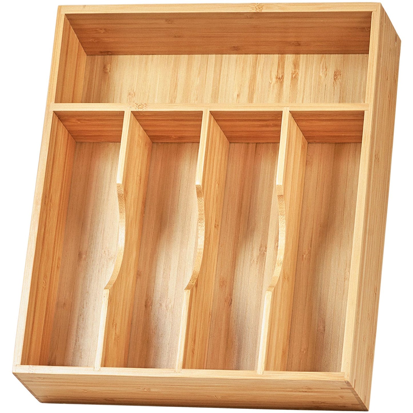 Umilife Bamboo Kitchen Drawer Organizer, 13 Inch Silverware Utensil Tray Holder, Extra Deep Grooved Drawer Divider, 7 Slots Total Bamboo Wood Caddy for Flatware Cutlery Knives, Forks, Spoons