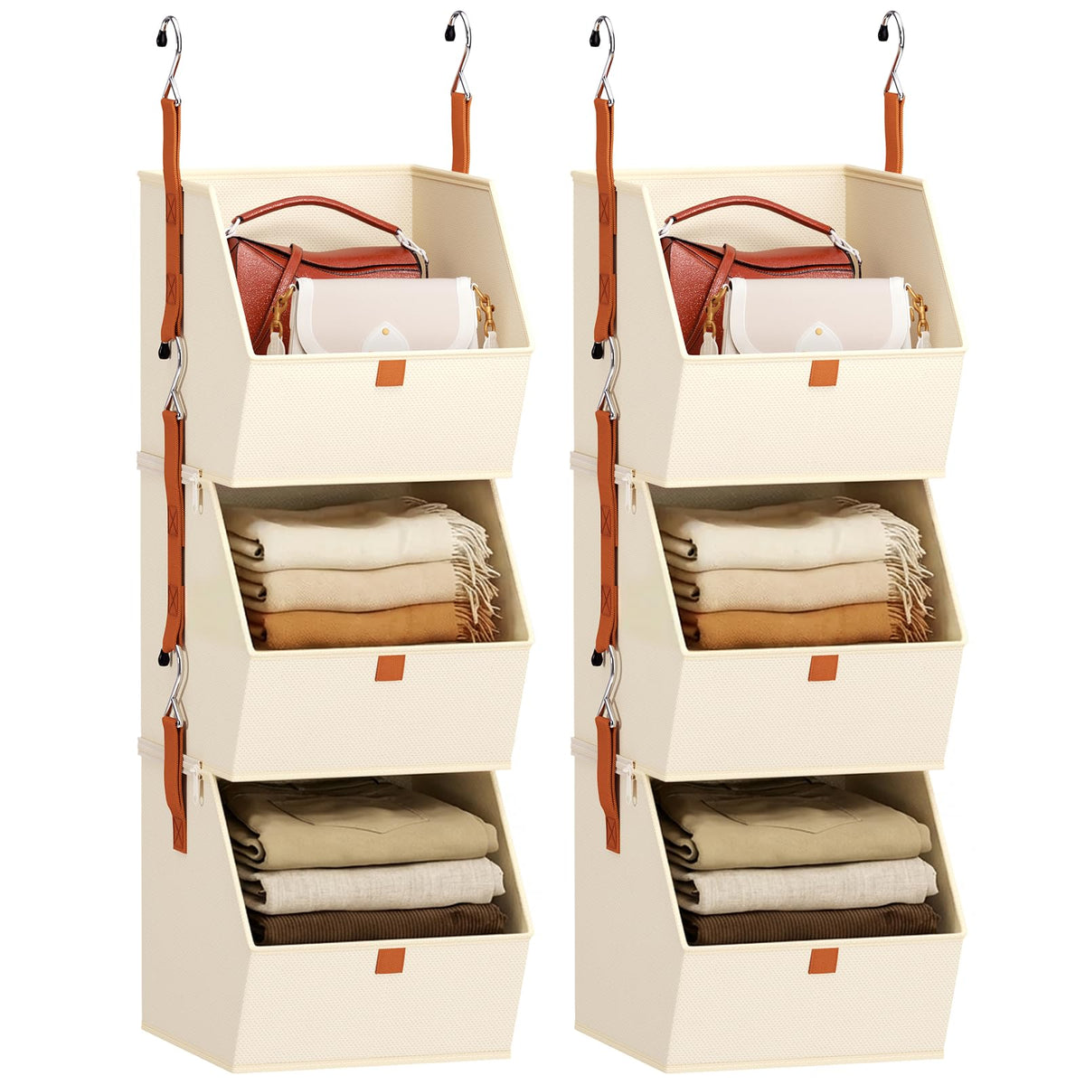 Homsorout Hanging Closet Organizer 4 Tier - Clothes Hanging Shelves, Space-Saving Closet System, Fabric Storage Bins Bedroom Organization, Collapsible Baskets for Home, Dorm, Rv, Beige