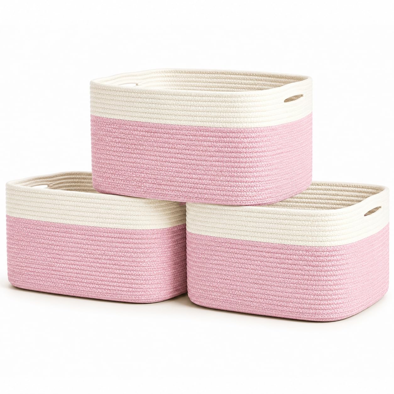 OrganiHaus Cotton Rope Baskets for Shelves, Set of 3, 15x9x10