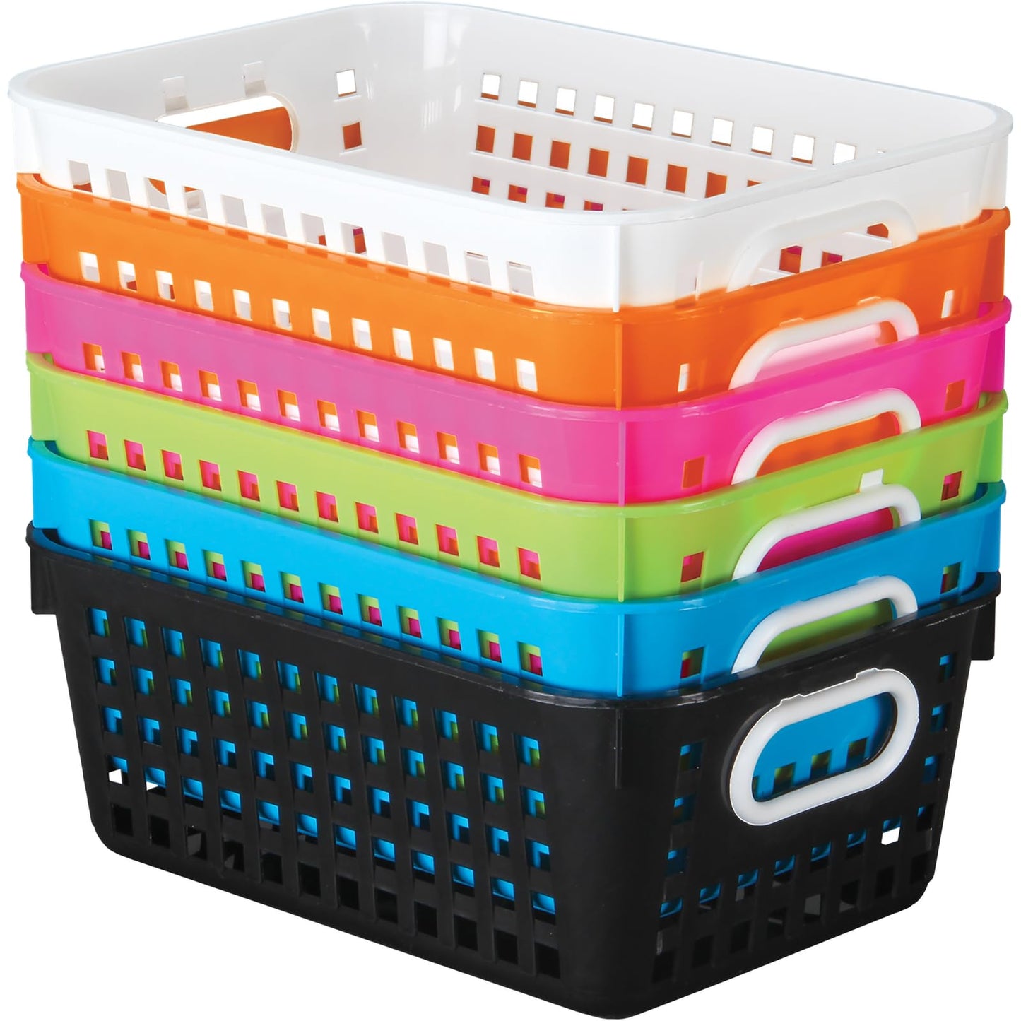 Really Good Stuff Medium Plastic Book Baskets, 11" by 7.5" by 4.5", 6-Pack