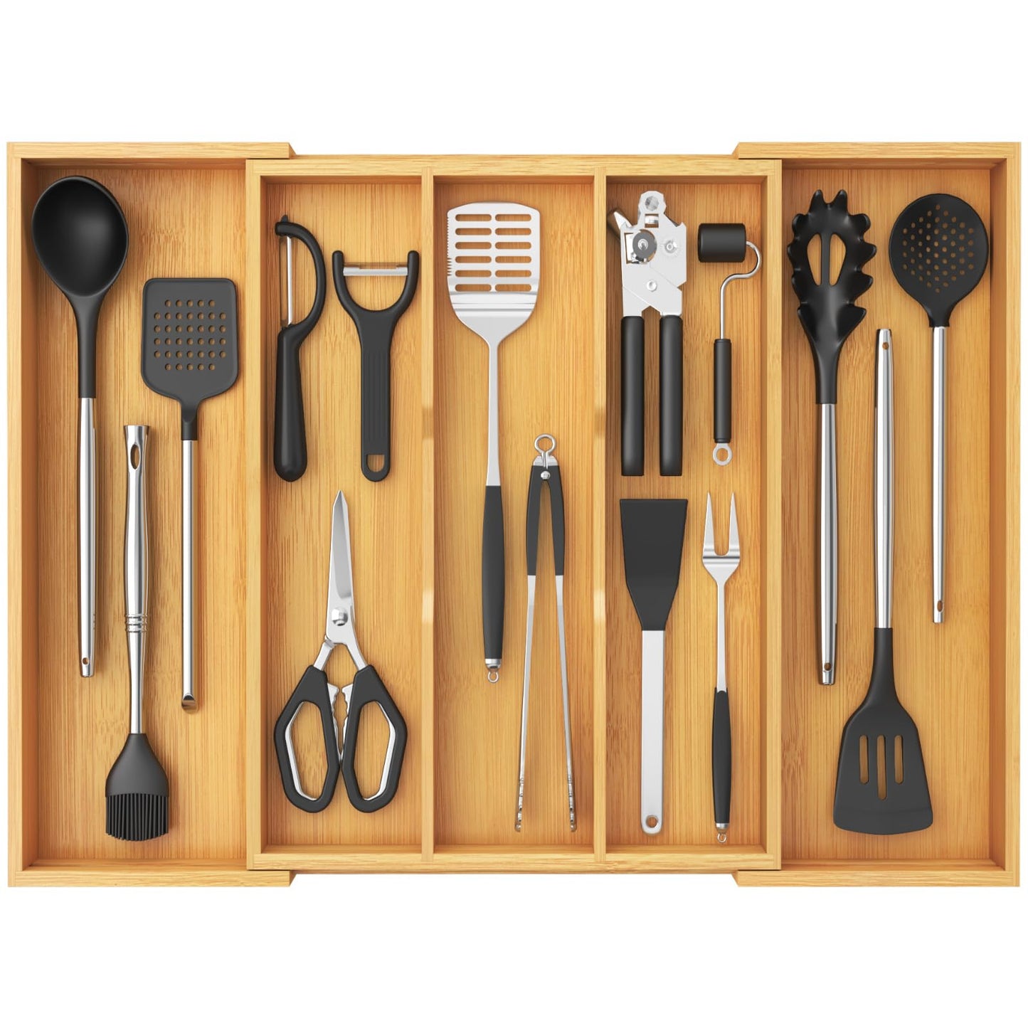 Lifewit Bamboo Utensil Organizer for Kitchen Drawer, Cooking Utensil Tray
