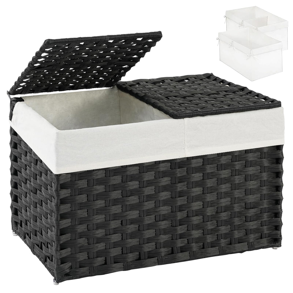 SETVSON Storage Basket with Lid, 2-Lid PE Rattan Storage Bin, Natural