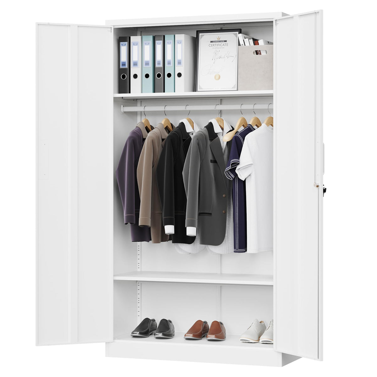 Letaya Metal Armoire Wardrobe Closet with Drawers,Clothing Storage Cabinet with Doors and Shelves,Coat Closet with Hanging Rod,Bedroom,Home,Cloak Room,White-71 H x 32" W x 18" D