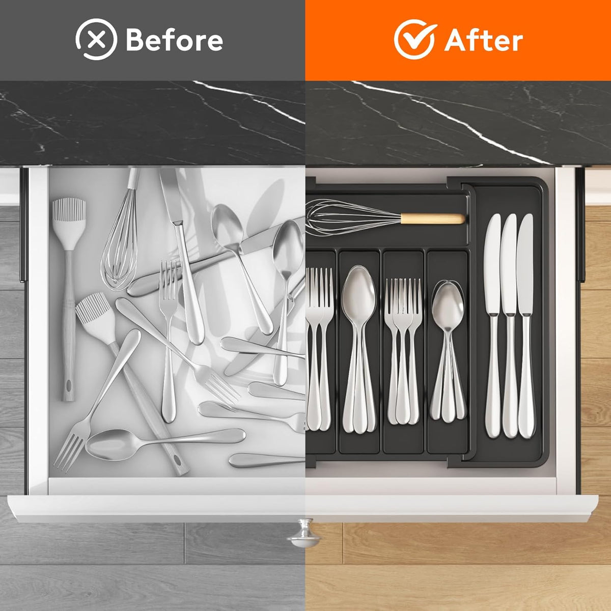 Lifewit Expandable Silverware Drawer Organizer, Kitchen Utensil Tray