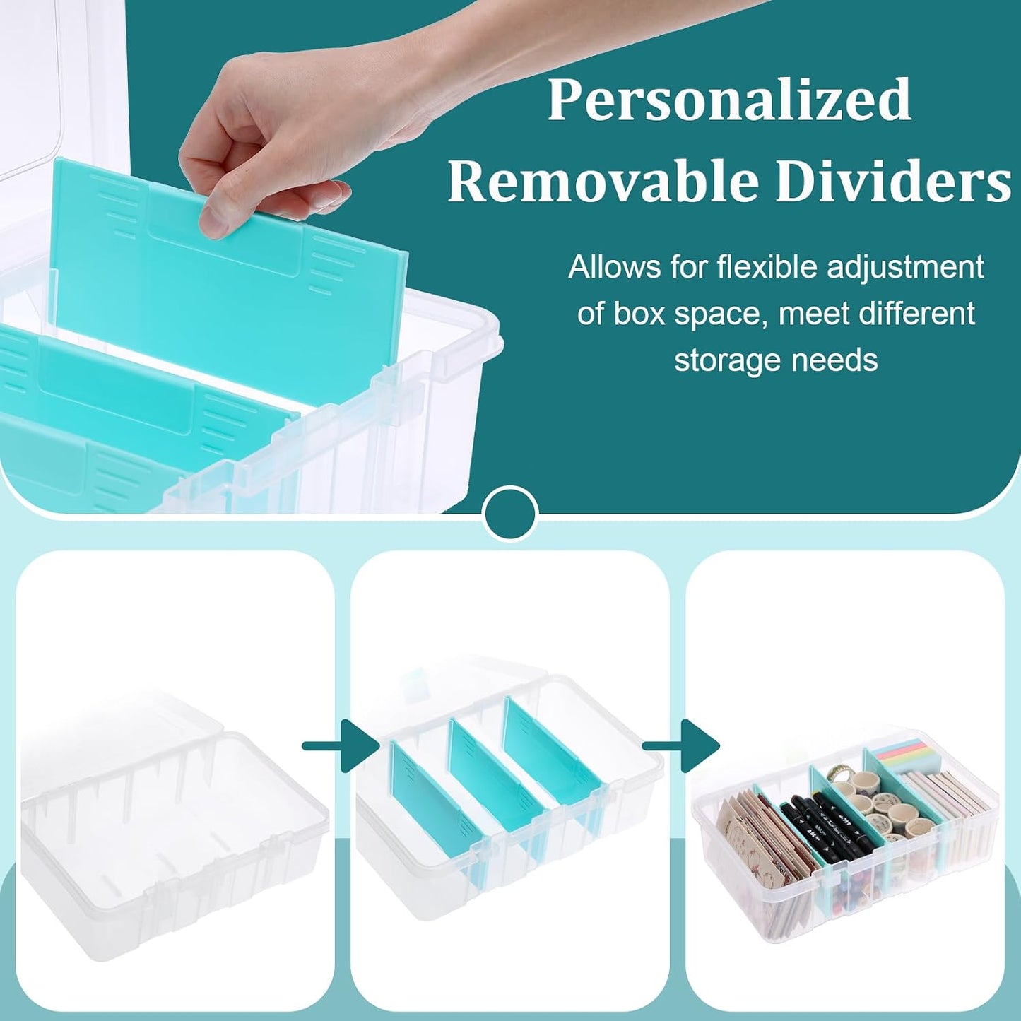 BTSKY Clear Plastic Dividing Storage Box with 4 Compartments Sewing Box