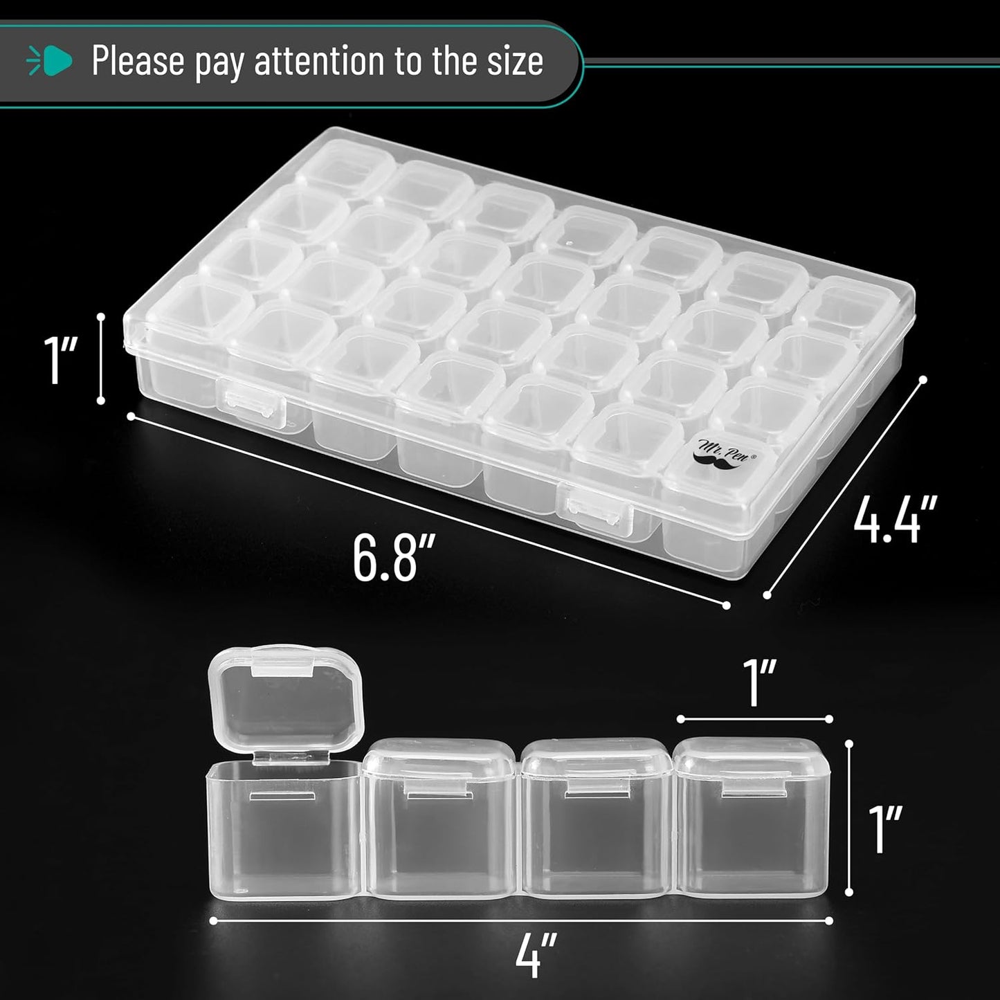 Mr. Pen- Bead Storage Containers, 28 Grids, 2 Pack, Clear White