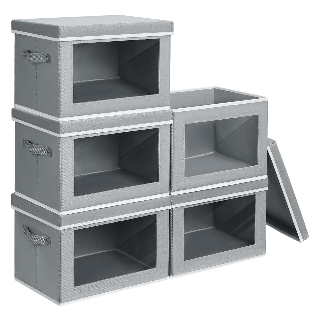 Homsorout Storage Bins with Lids - Fabric Storage Boxe with Window, Collapsible Closet Organizers with Handles, 3 Pack Decorative Bin, Home Cubes Baskets for Clothes, Hat, Books, Dark Grey