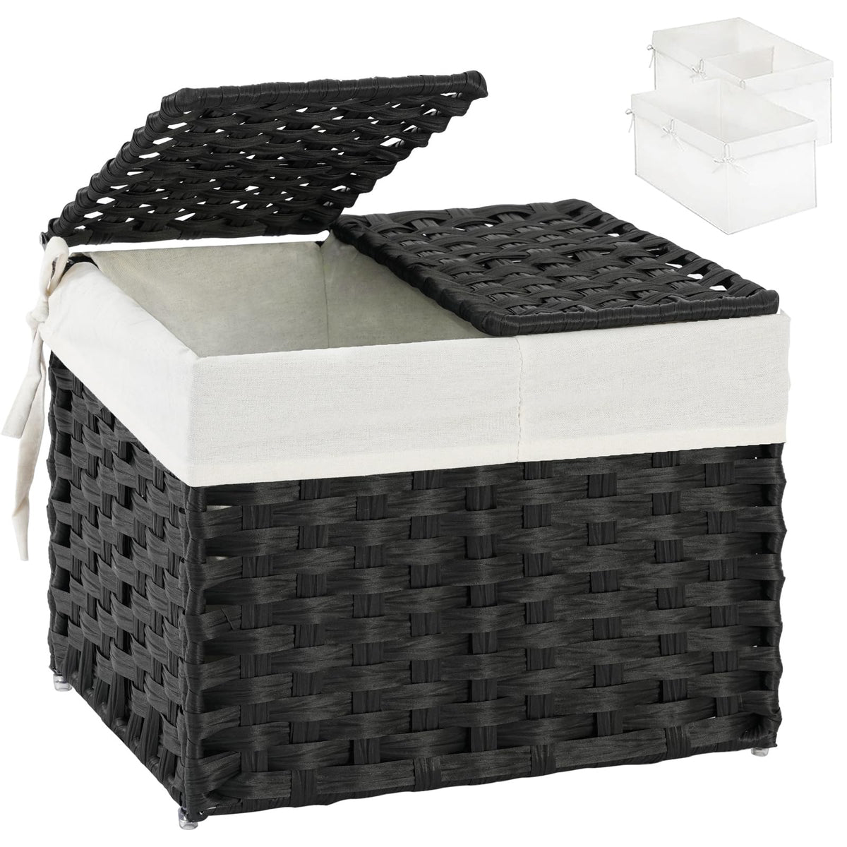 SETVSON Storage Basket with Lid, 2-Lid PE Rattan Storage Bin, Natural