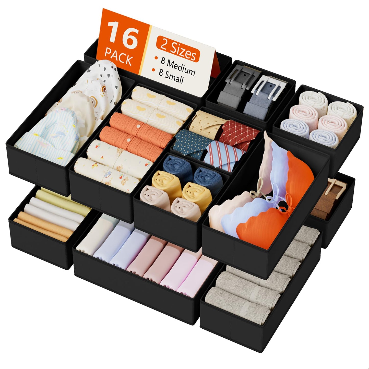 DIMJ Drawer Organizers Clothes, Dresser Organizer Bins for Baby Clothes,Underwear and Sock, Fabric Closet Organization and Storage Boxs, Drawer Dividers for Nursery, Clothing, Tie - 4 Pack, Beige
