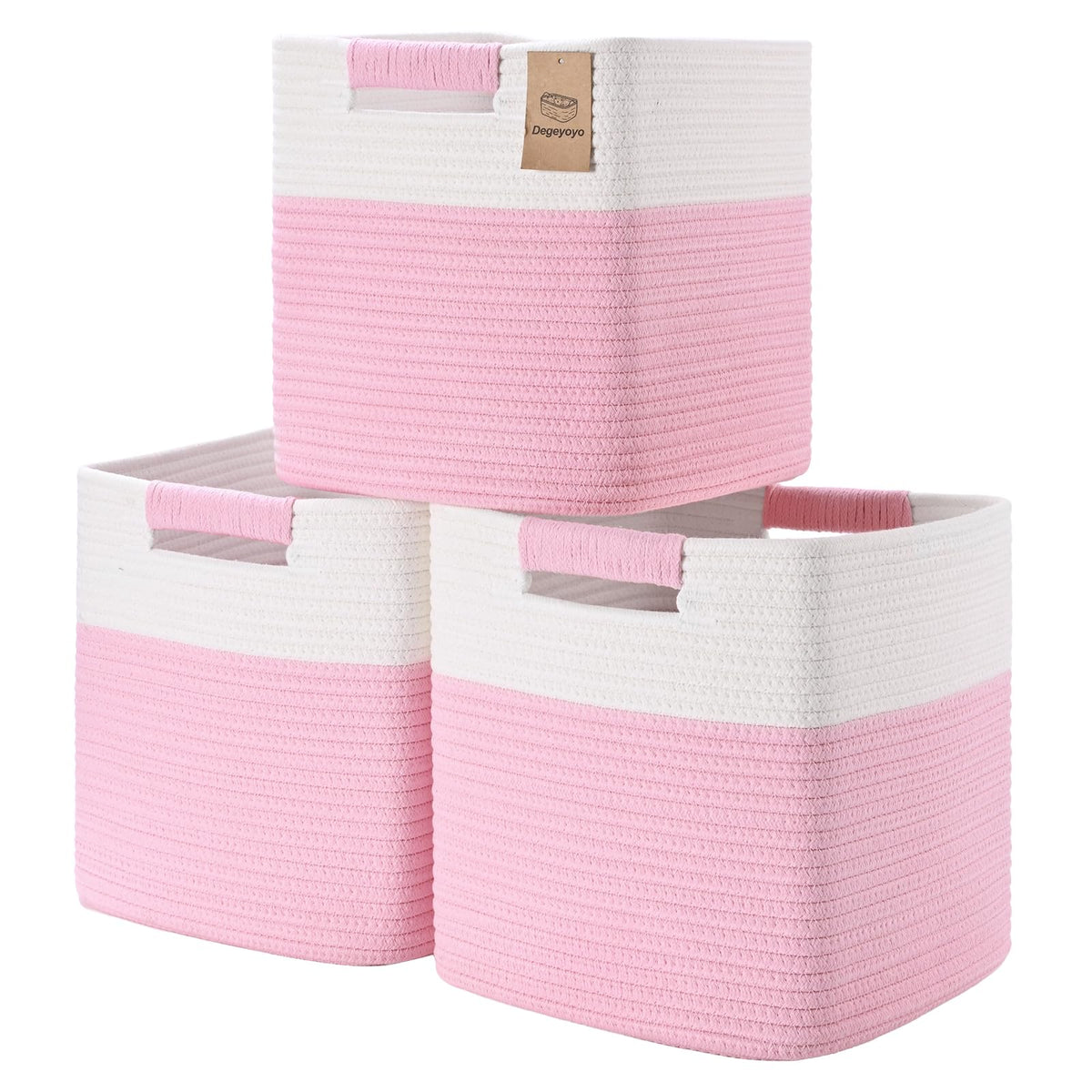 11 Inch Storage Cubes, 3 Pack Cube Storage Bins for Organizing, Cotton Rope Woven Baskets for Shelves, Bathroom, Kids Room, Closets, Baby Nursery