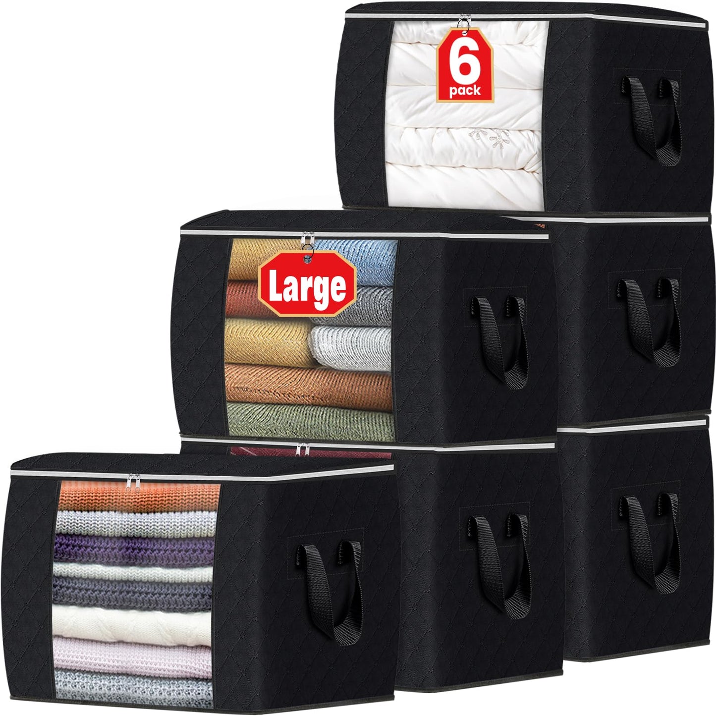 Fab totes 6 Pack Storage Bags for Clothes Blanket Storage Bins with Lids