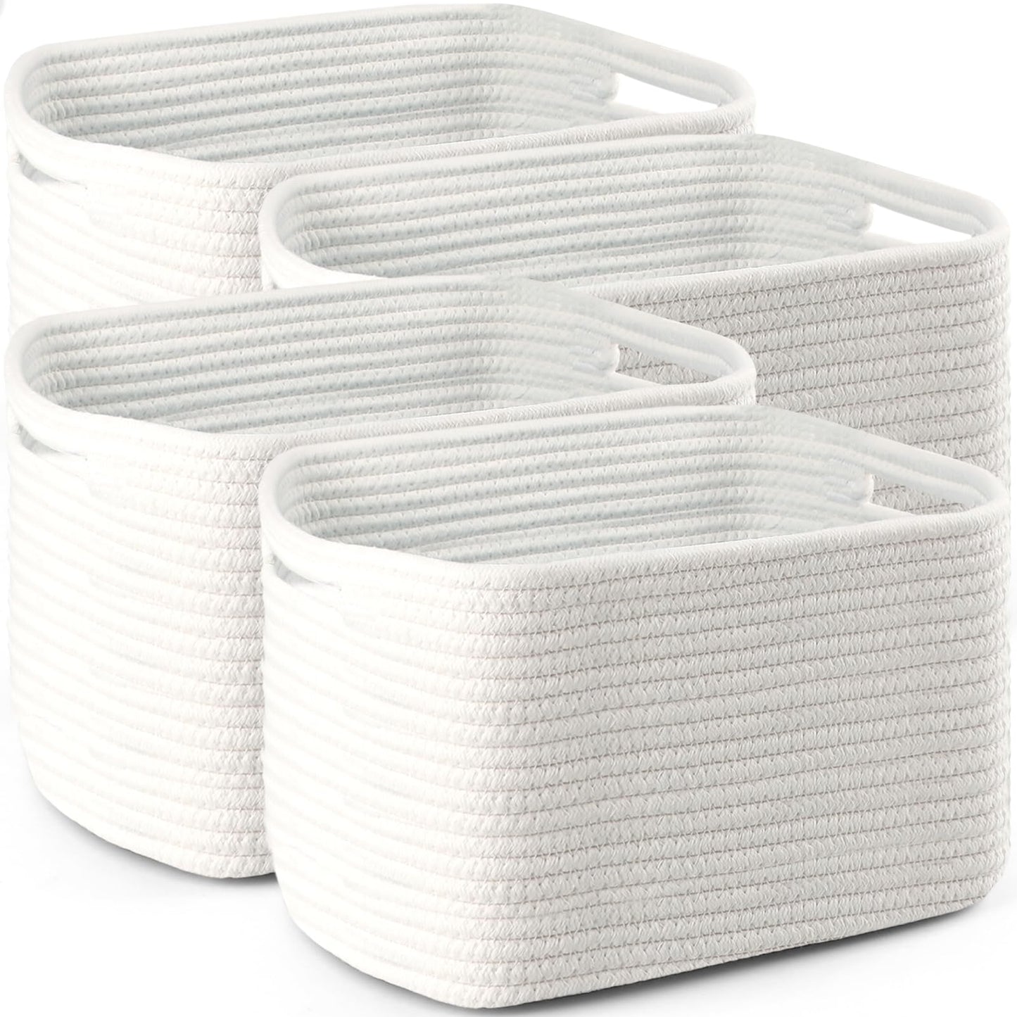4 Pack Storage Baskets for Organizing, 12''Lx9''Wx8''H Woven Baskets for Storage Toys, Towels, Books, and Clothes, Cotton Rope Basket for Shelves with Handle