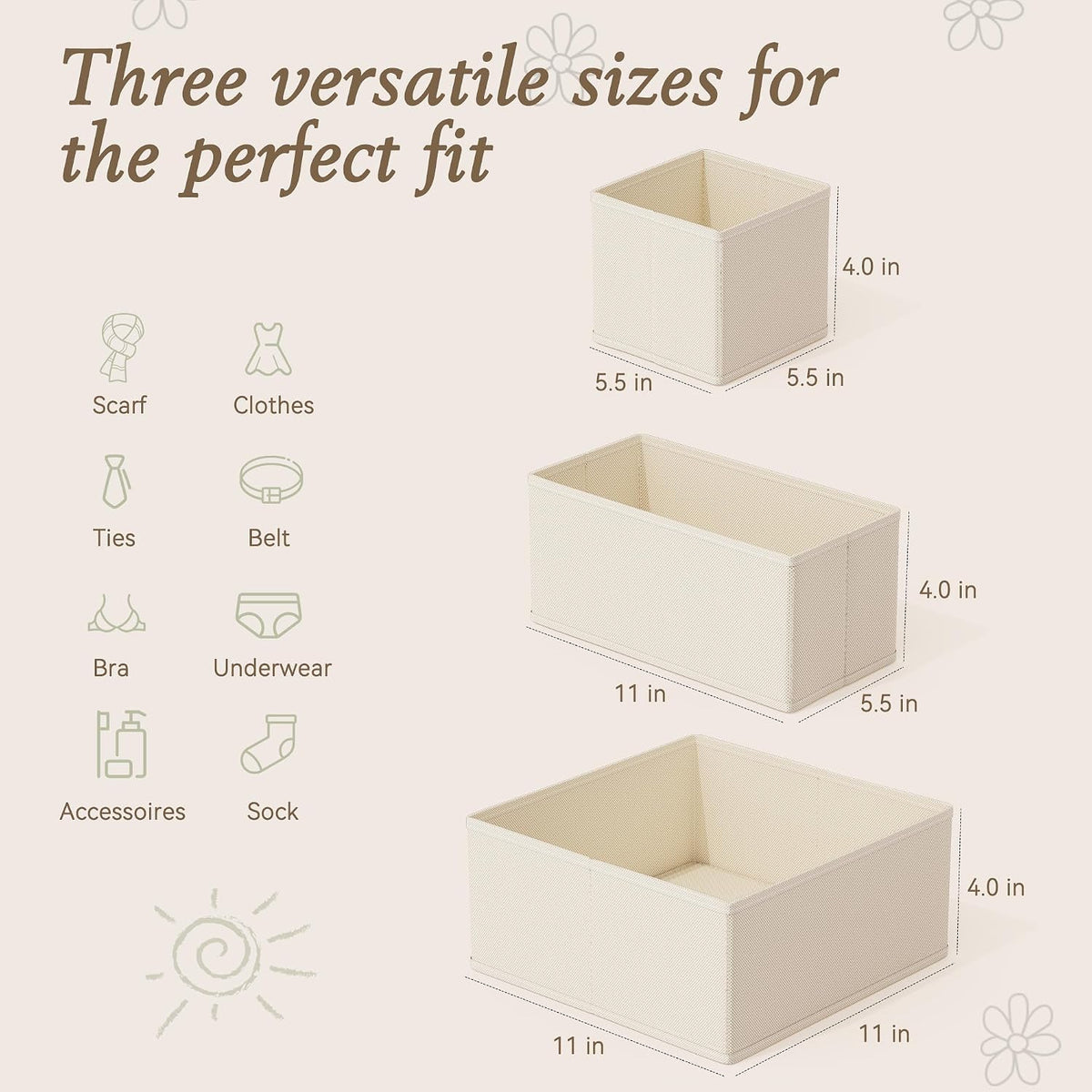 Criusia Drawer Organizer 18-Piece Set, Dresser Organizer for Baby Clothes, Foldable Closet Storage & Drawer Dividers for Underwear, Socks, Nursery (Beige)
