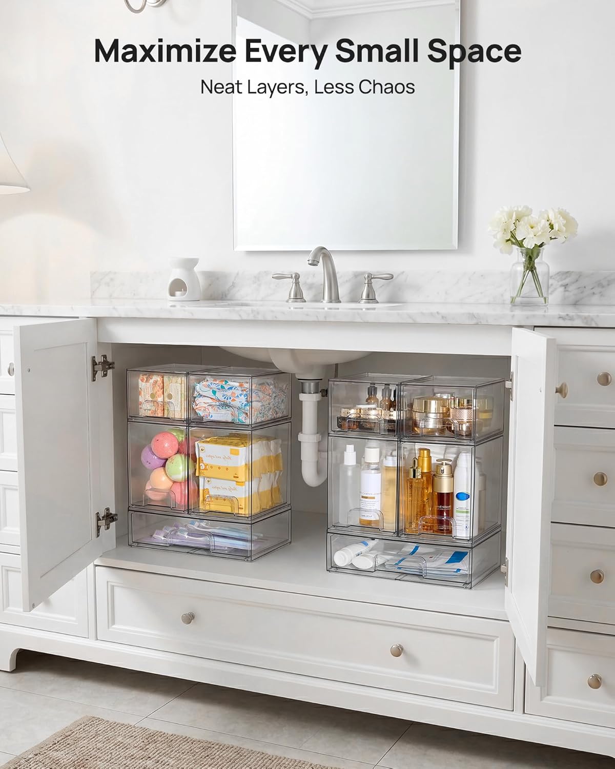 Vtopmart Clear Stackable Storage Drawers Set of 5, Plastic Organizer Bins