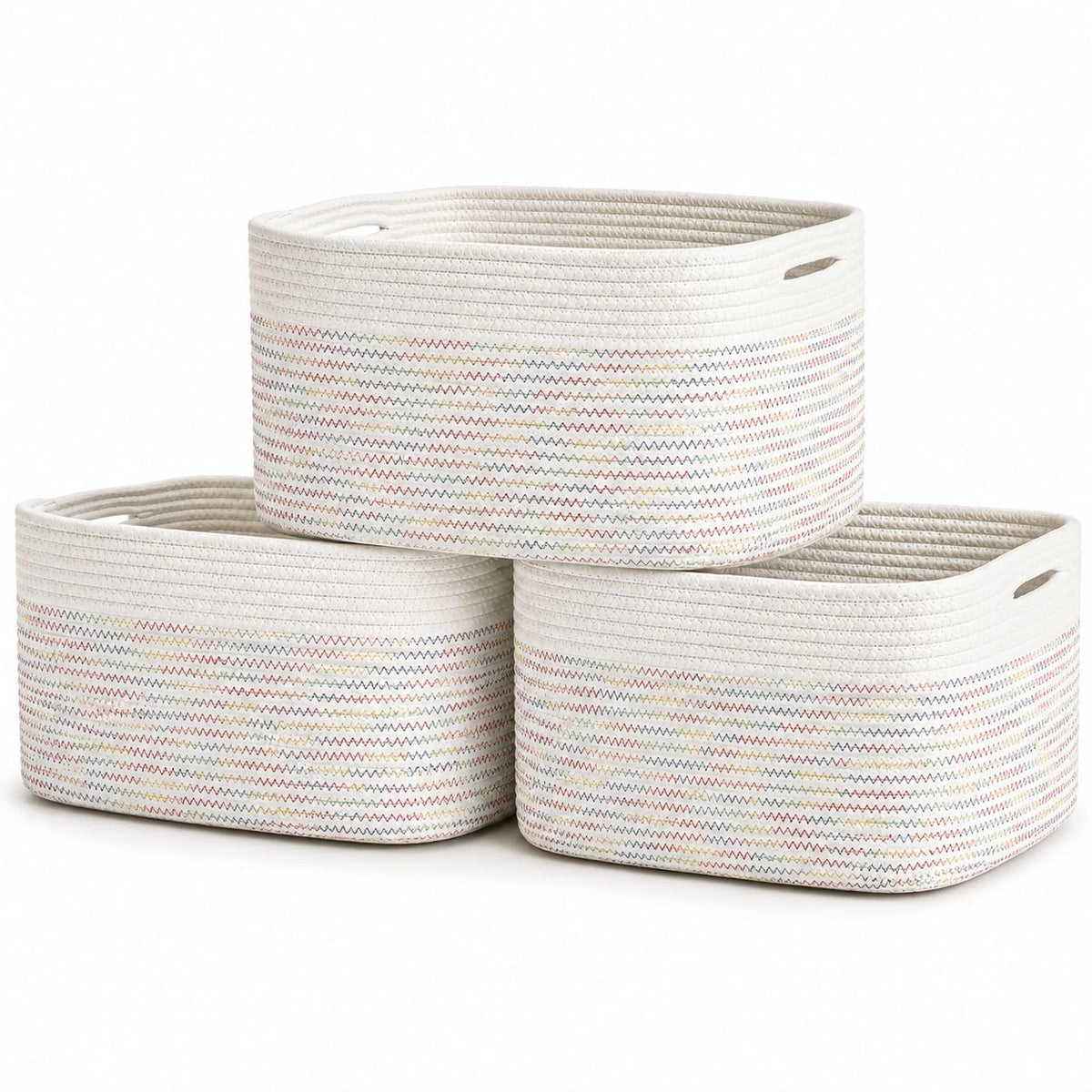 OrganiHaus Cotton Rope Baskets for Shelves, Set of 3, 15x9x10