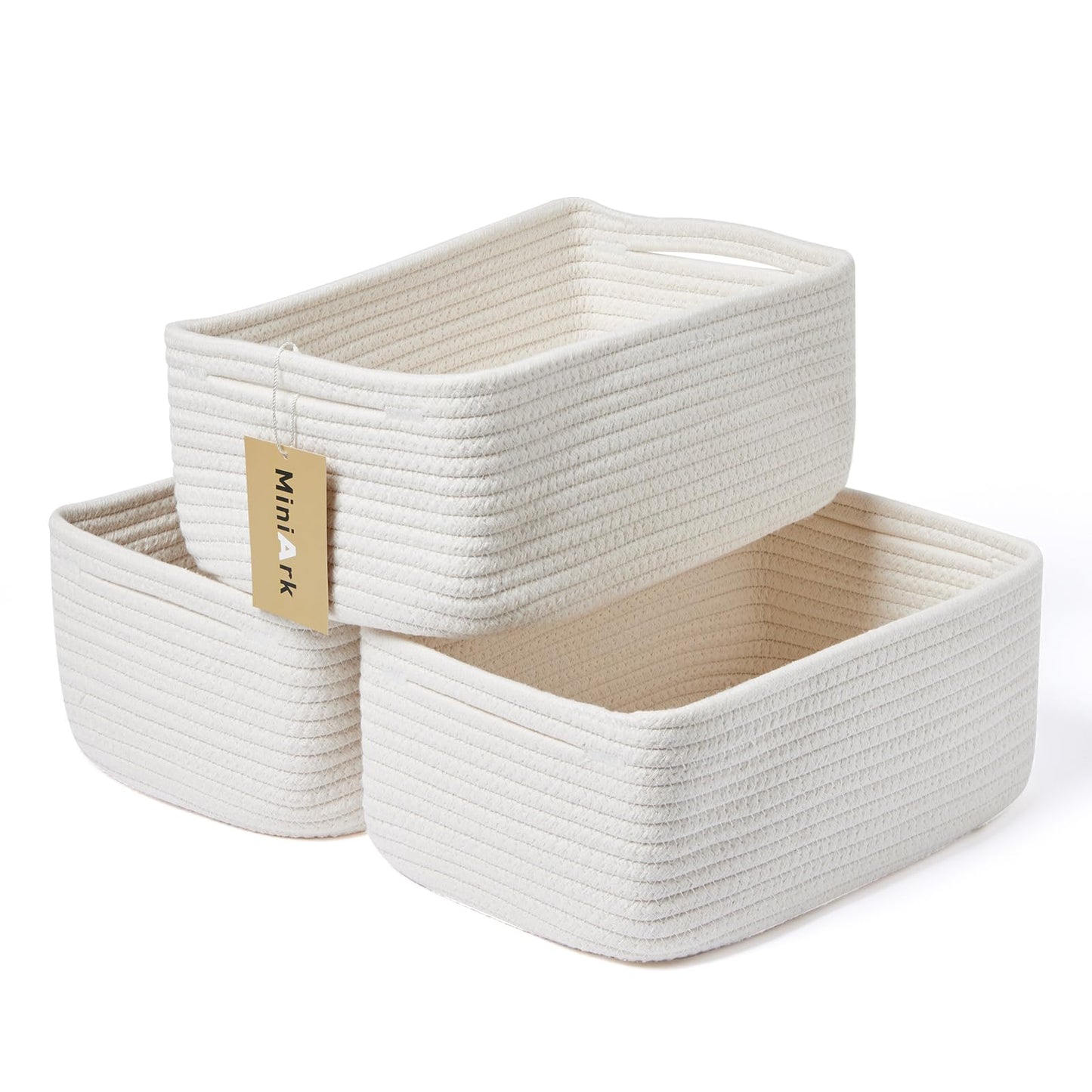 MiniArk Small Storage Baskets for Organizing | Closet Organizer Bins | Shelf Toy Basket | Woven Rope Baskets | Cube Decorative Box | Shallow Basket | L11.5xW7.5xH4.7| Brown