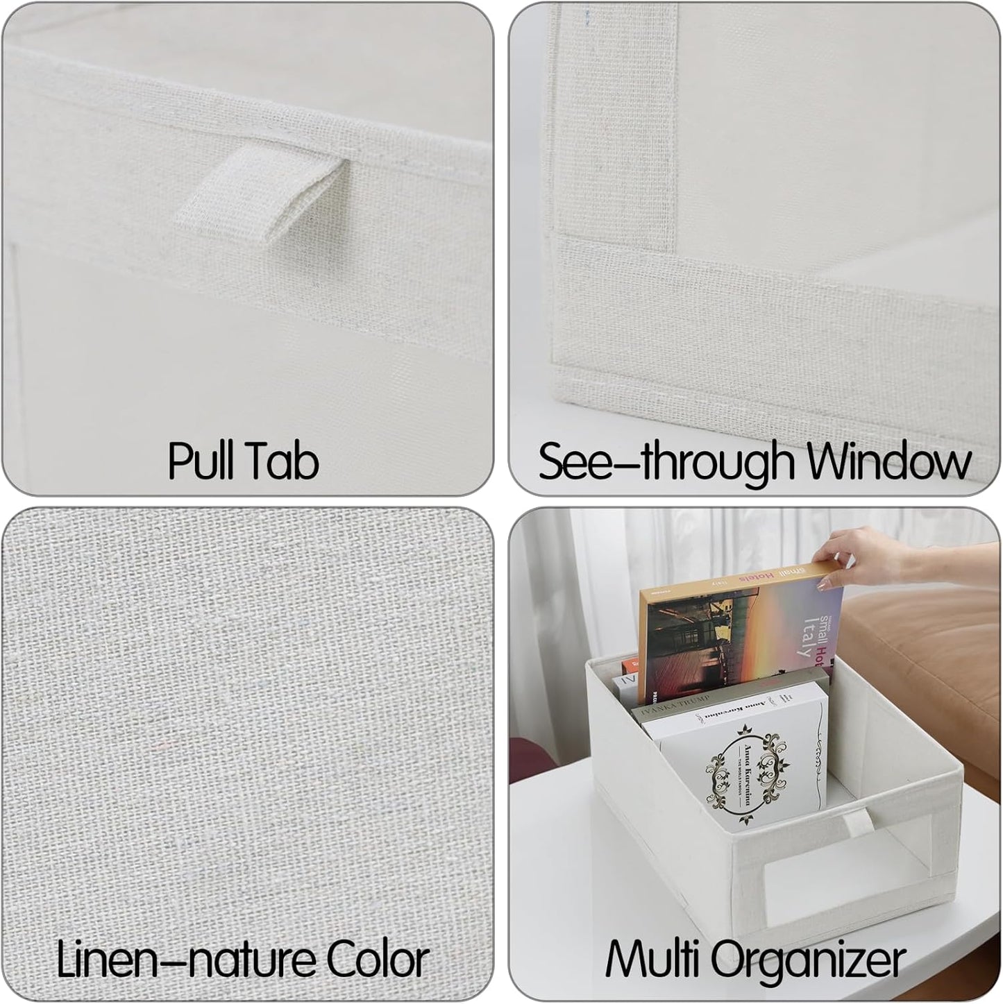 Fordonral 4 Pack Linen Storage Bins, Storage Containers for Organizing Clothing, Jeans, Toys, Books, Shelves, Closet, Wardrobe - Closet Organizers and Storage, Large Storage Boxes Baskets with Window