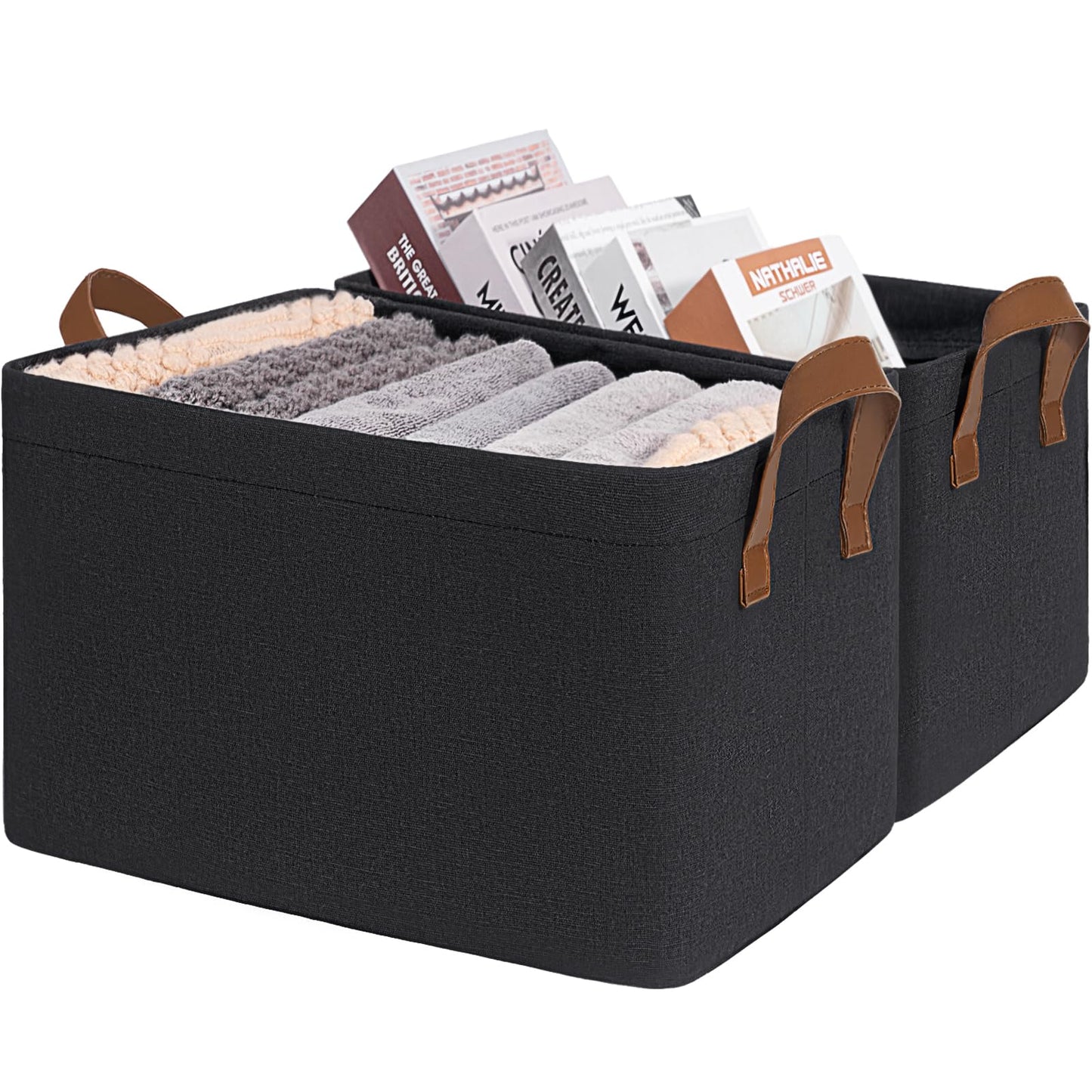 CHICVITA 30L Large Fabric Closet Bins for Shelves, 2Pack, Beige