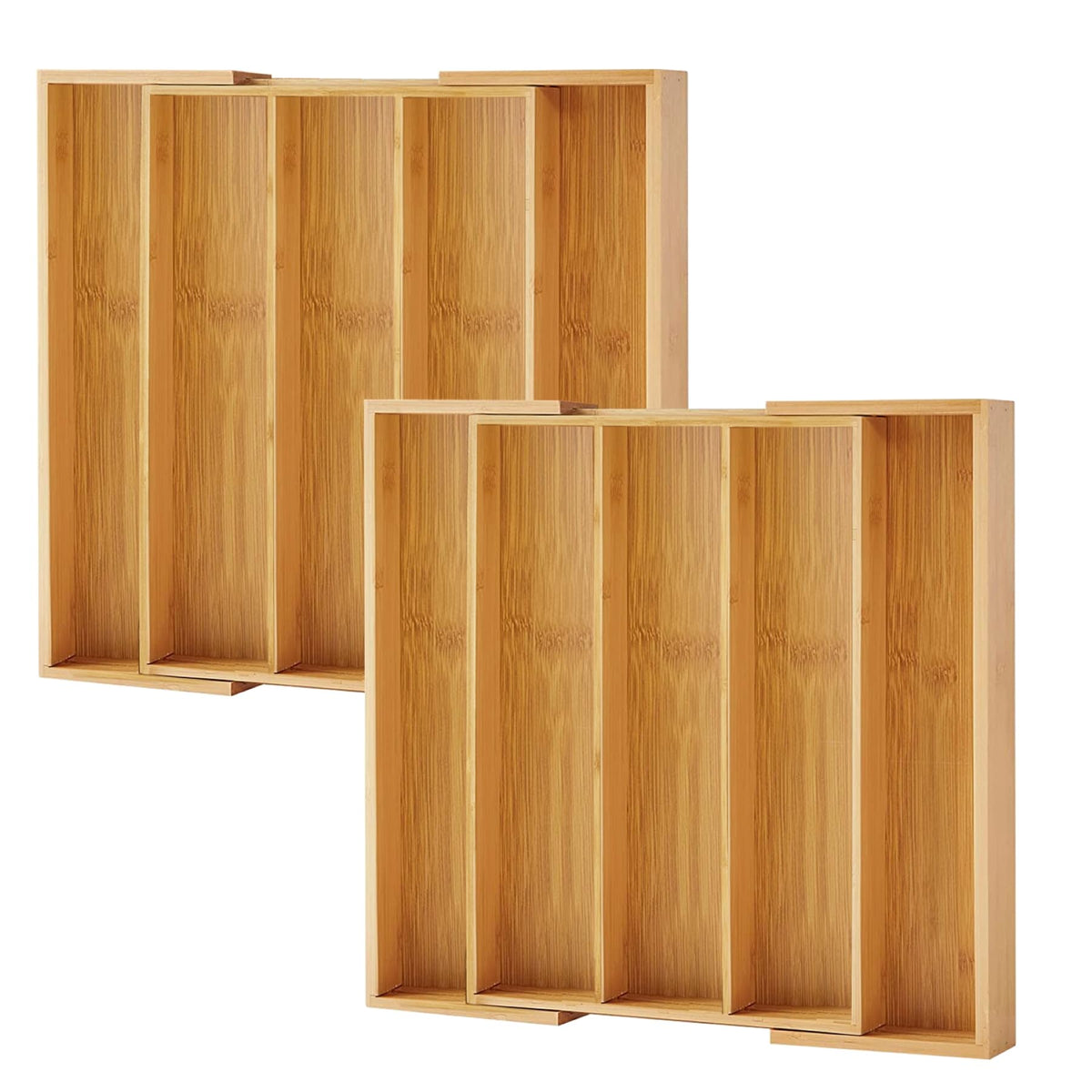Purawood Kitchen Drawer Organizer - Expandable Utensil Drawer Organizer for Kitchen, Cutlery Tray & Silverware Organizer, 3-5 Slots - Bamboo Organizer for Utensils & Flatware (Natural)