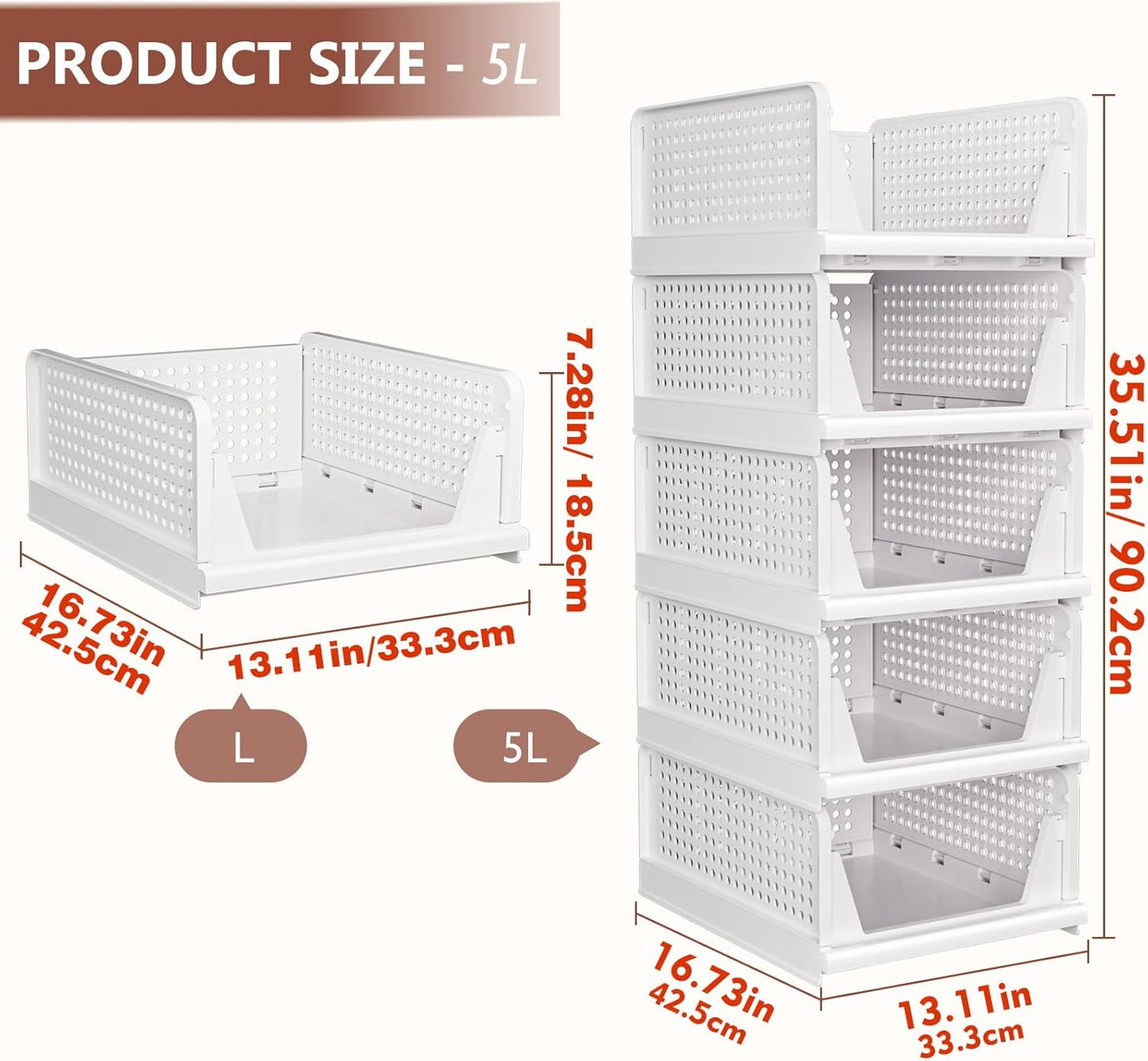 CTSNSLH 5 Pack Closet Organizers Stackable Storage Box