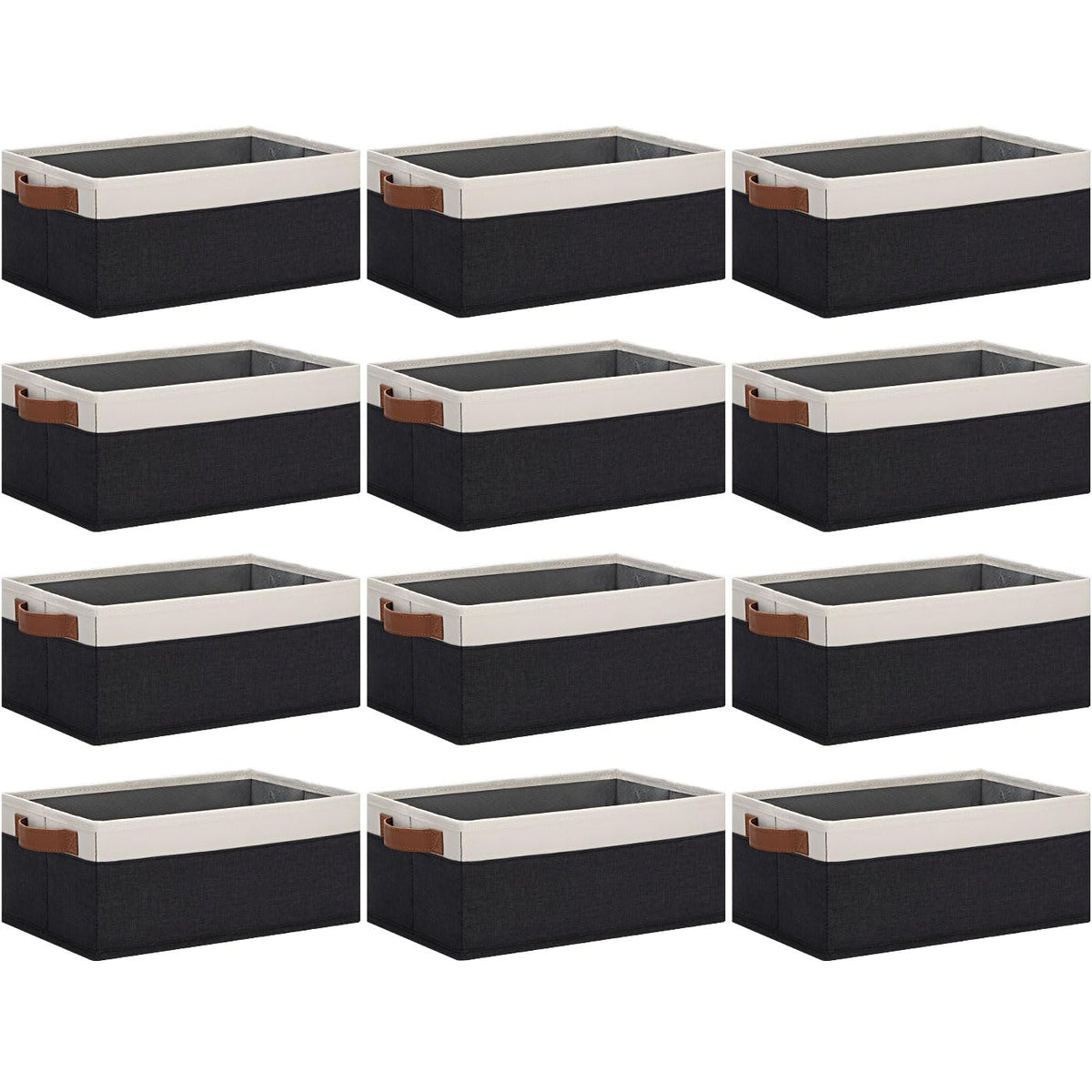 GhvyenntteS Storage Baskets for Organizing, Fabric Storage Bins with Leather H&les, Foldable Rectangular Storage Baskets for Shelves, Closets, Home, Office(Black/White, 6 Pack)11.8X7.9X5.1 in