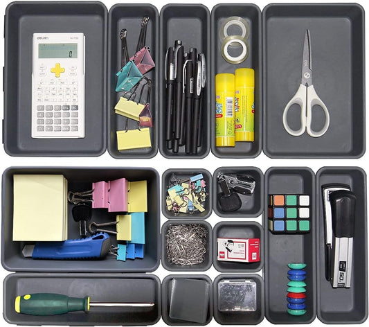 Kutesna 15PCS Plastic Drawer Organizer, Versatile Desk Organizers Set