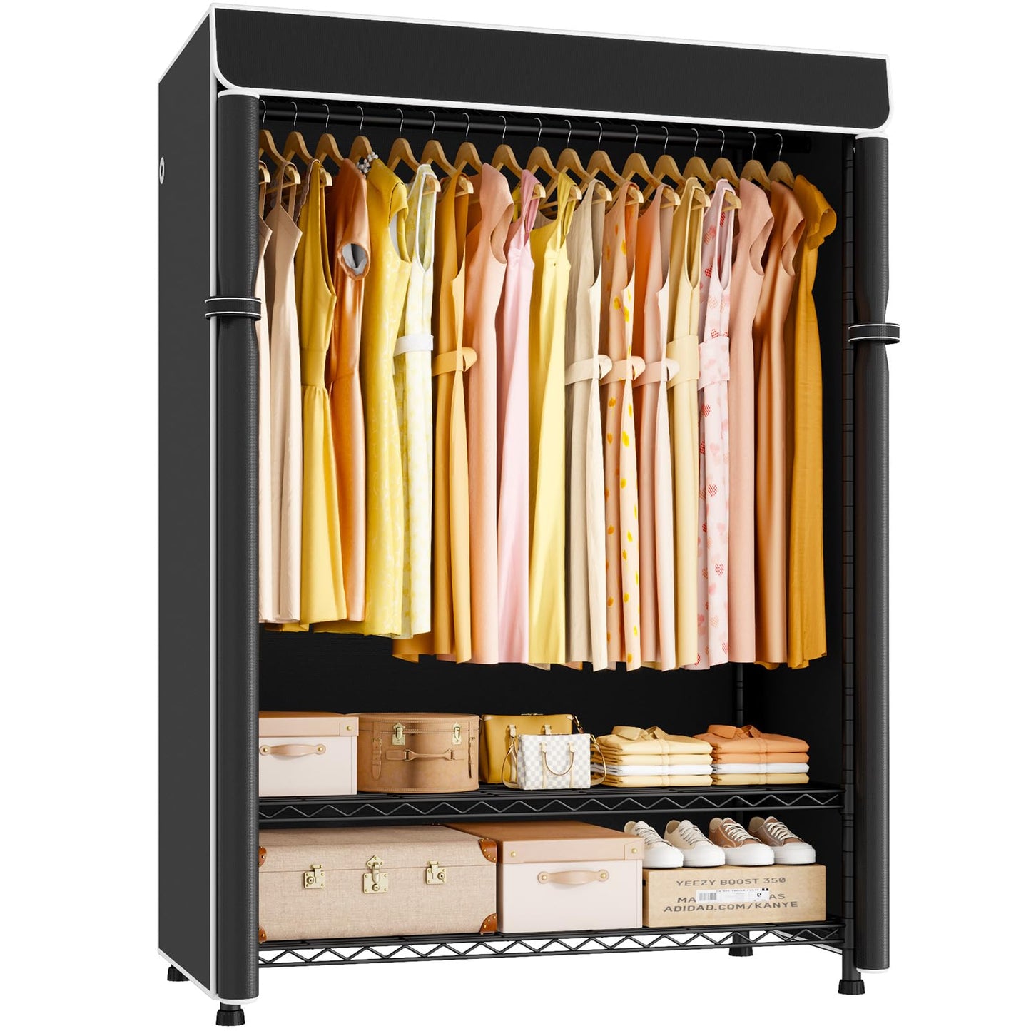 ULIFHOME H5C Clothes Rack with Cover, Covered Clothing Rack Heavy Duty