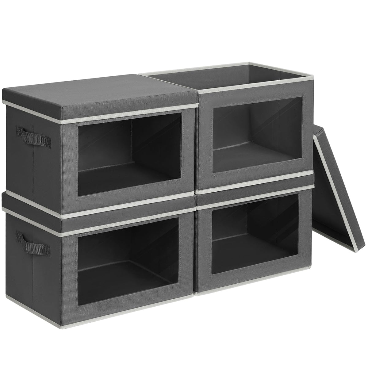 Homsorout Storage Bins with Lids - Fabric Storage Boxe with Window, Collapsible Closet Organizers with Handles, 3 Pack Decorative Bin, Home Cubes Baskets for Clothes, Hat, Books, Dark Grey