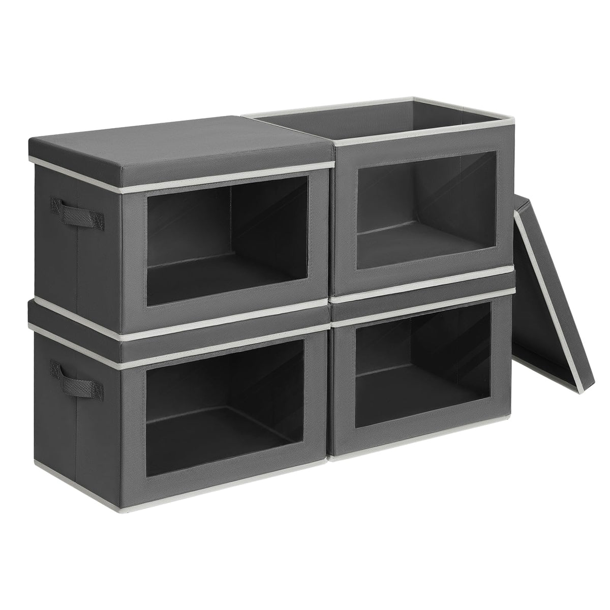 Homsorout Storage Bins with Lids - Fabric Storage Boxe with Window, Collapsible Closet Organizers with Handles, 3 Pack Decorative Bin, Home Cubes Baskets for Clothes, Hat, Books, Dark Grey