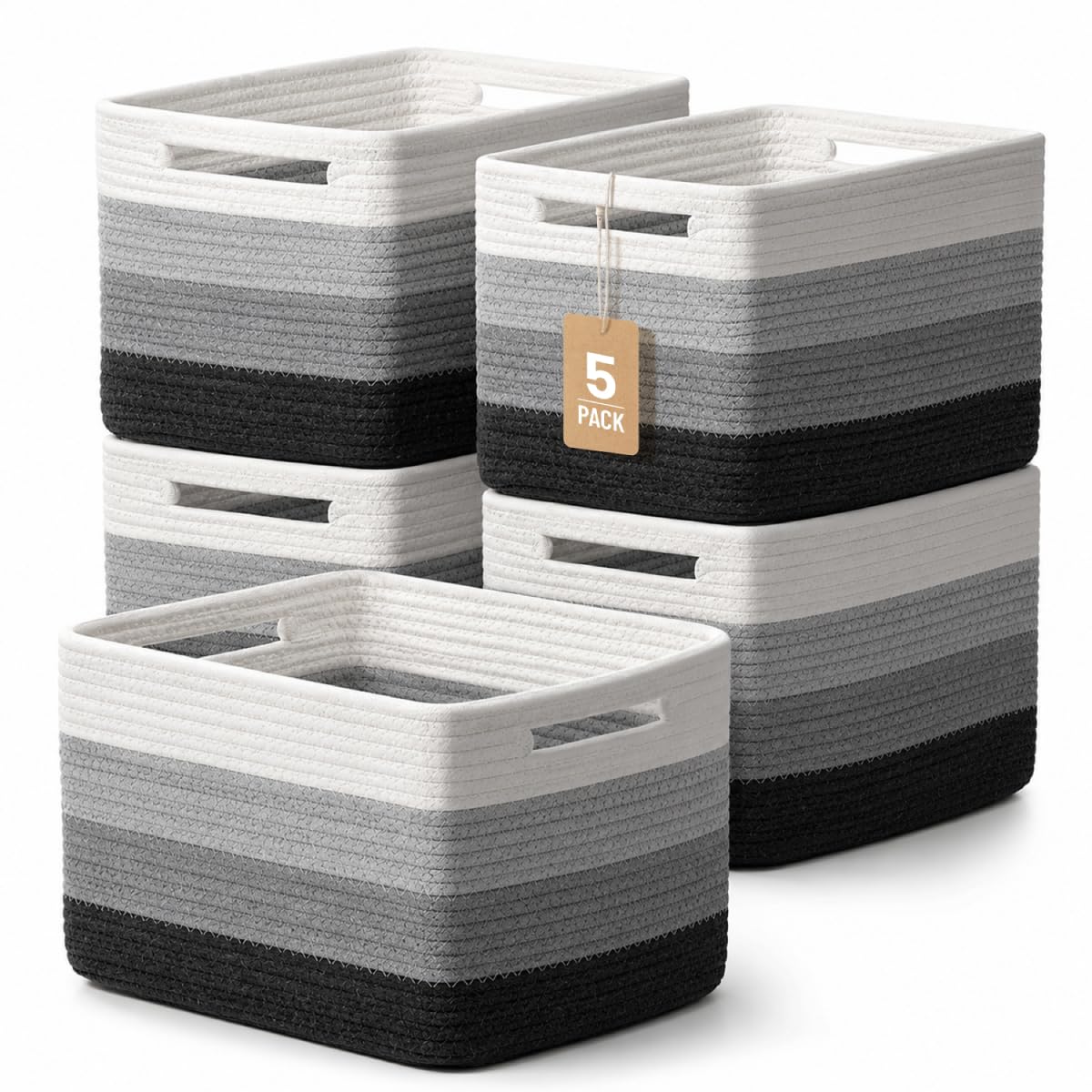 5 Pack Woven Storage Baskets, Decorative Storage Bins for Organizing