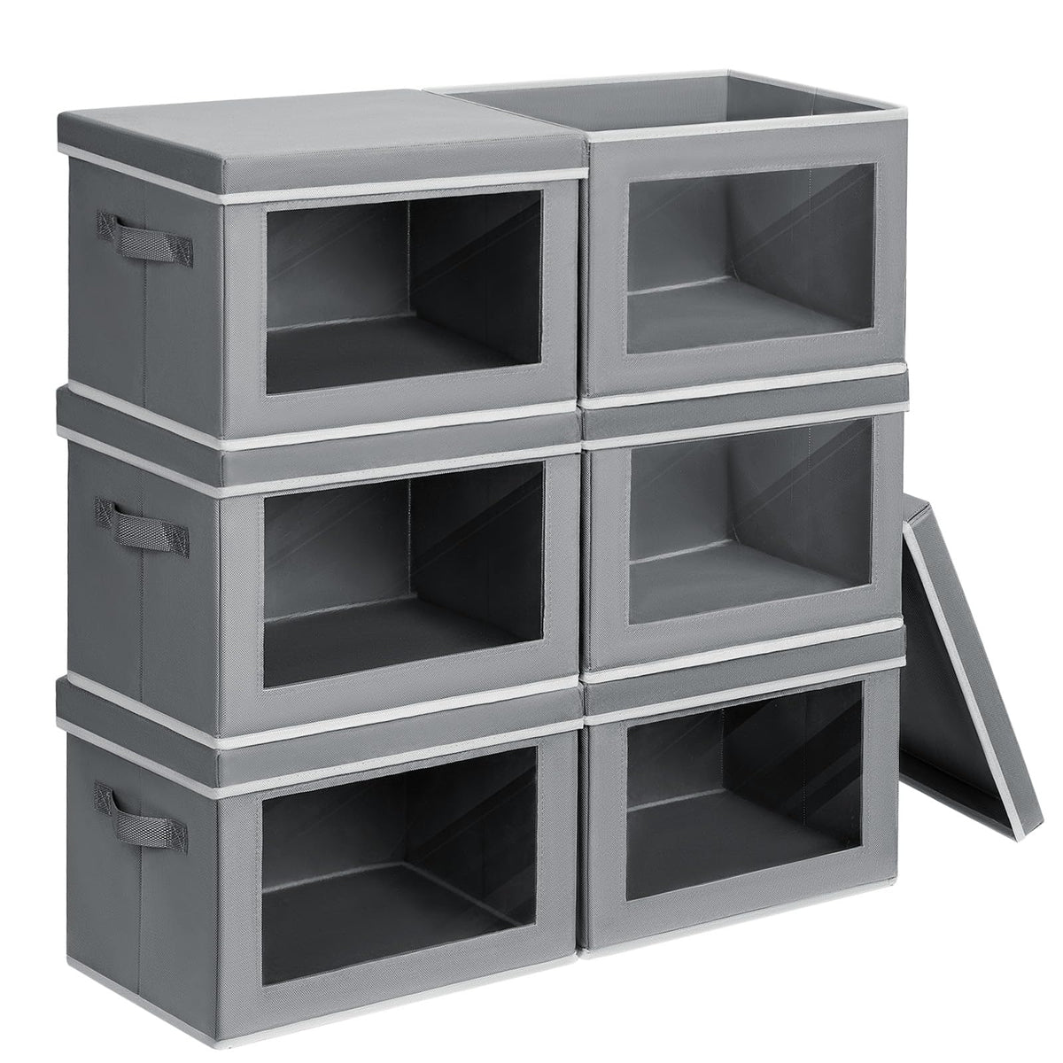 Homsorout Storage Bins with Lids - Fabric Storage Boxe with Window, Collapsible Closet Organizers with Handles, 3 Pack Decorative Bin, Home Cubes Baskets for Clothes, Hat, Books, Dark Grey