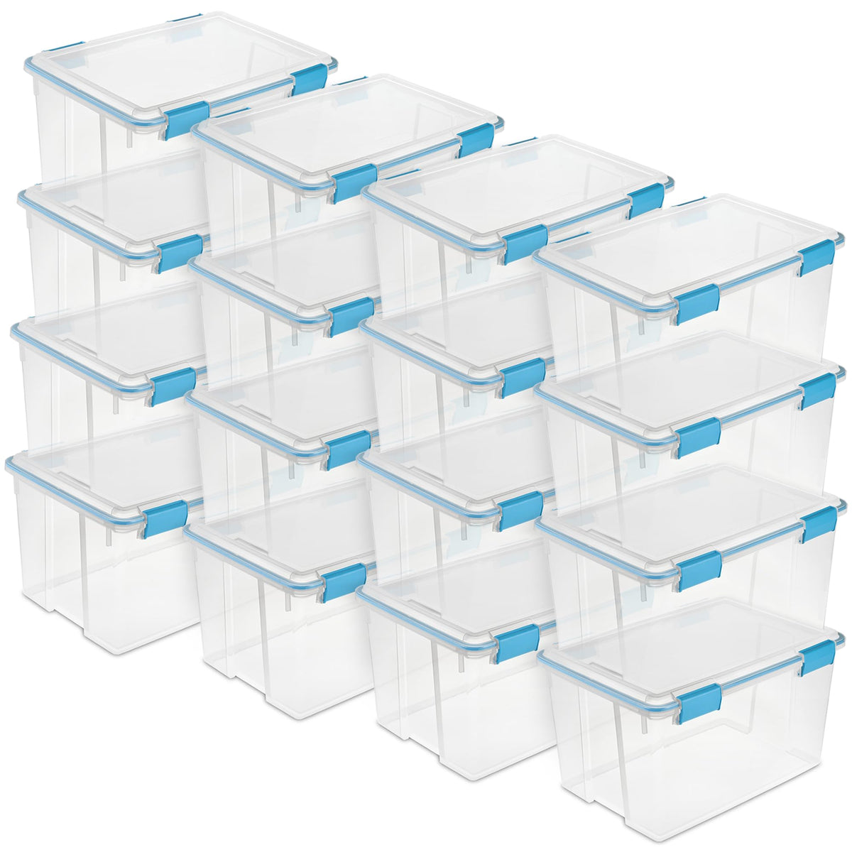 Sterilite 80 Qt Gasket Box, Stackable Storage Bin with Latching Lid and Tight Seal, Plastic Container to Organize Basement, Clear Base and Lid, 1-Pack