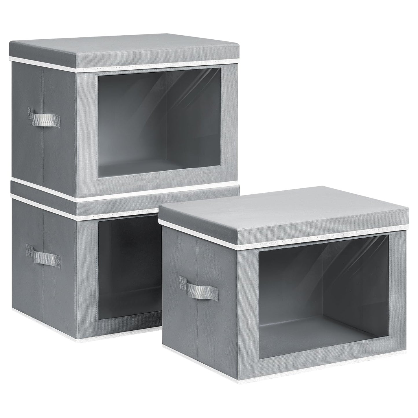 Homsorout Storage Bins with Lids - Fabric Storage Boxe with Window, Collapsible Closet Organizers with Handles, 3 Pack Decorative Bin, Home Cubes Baskets for Clothes, Hat, Books, Dark Grey
