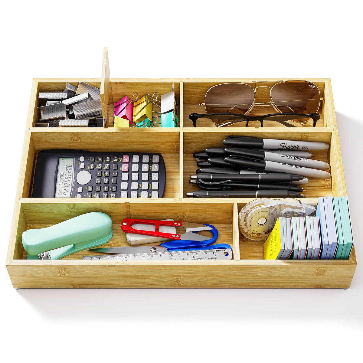 12-Piece Bamboo Drawer Organizer Set, 24 Compartments Modular Storage