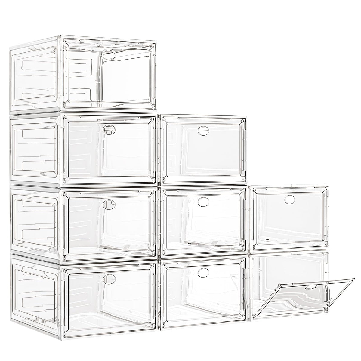 Sturdy Clear Shoe Organizer with Magnetic Door, Stackable Shoe Storage Box