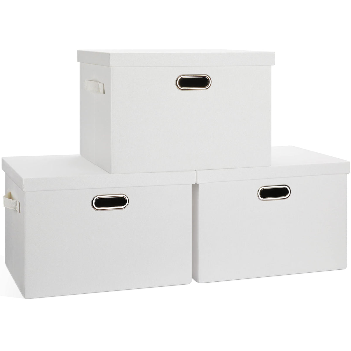 Graciadeco Large Quart Collapsible Stackable Storage Bins with Lids, 3 Packs Beige Linen Fabric Closet Boxes with Lids, Storage Cube Baskets Container Organizers for Bedroom Office(16.6 x 11.7 x 10.8)