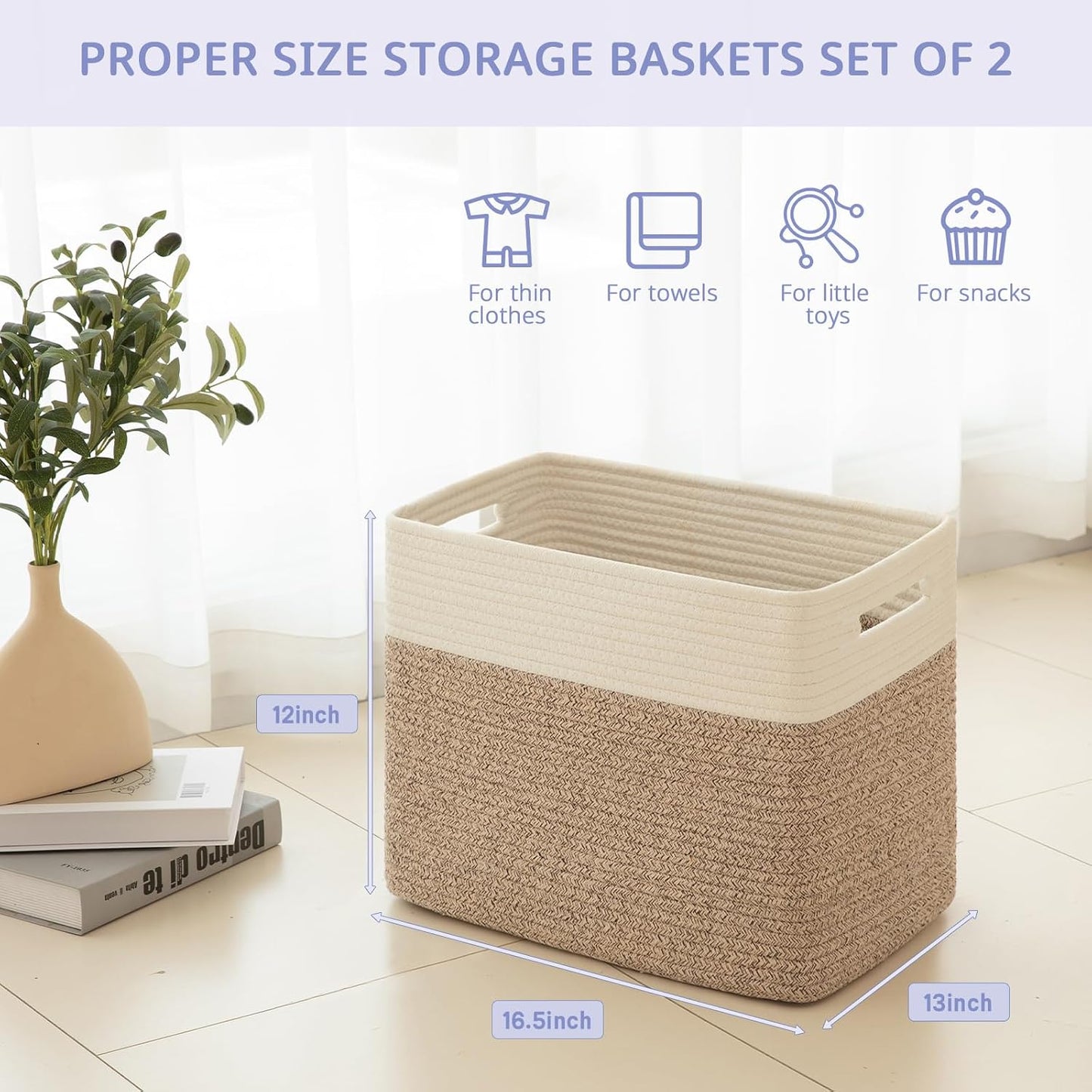 OIAHOMY 2 PACK Tall Storage baskets 42L Blanket Basket Living Room Brown
