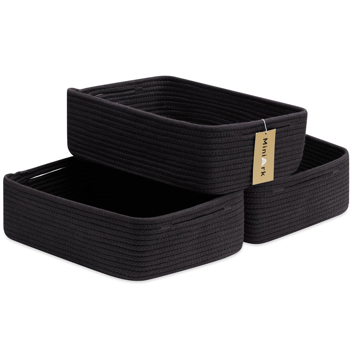 MiniArk Large Shallow Organizing Baskets 15x11x5.1 Inches - Rope Woven Storage Bins for Bathroom, Shelves, Cube Closet, Mixed Brown 2 Packs