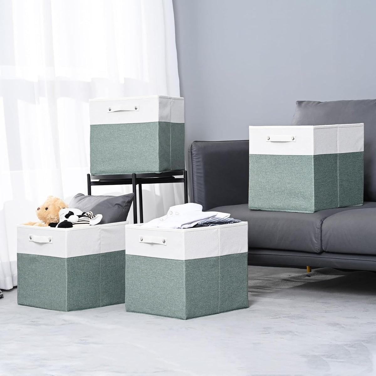 FinishingBo 13x13x13 Storage Cube Bins 4 Pack, Cube Shelf Baskets