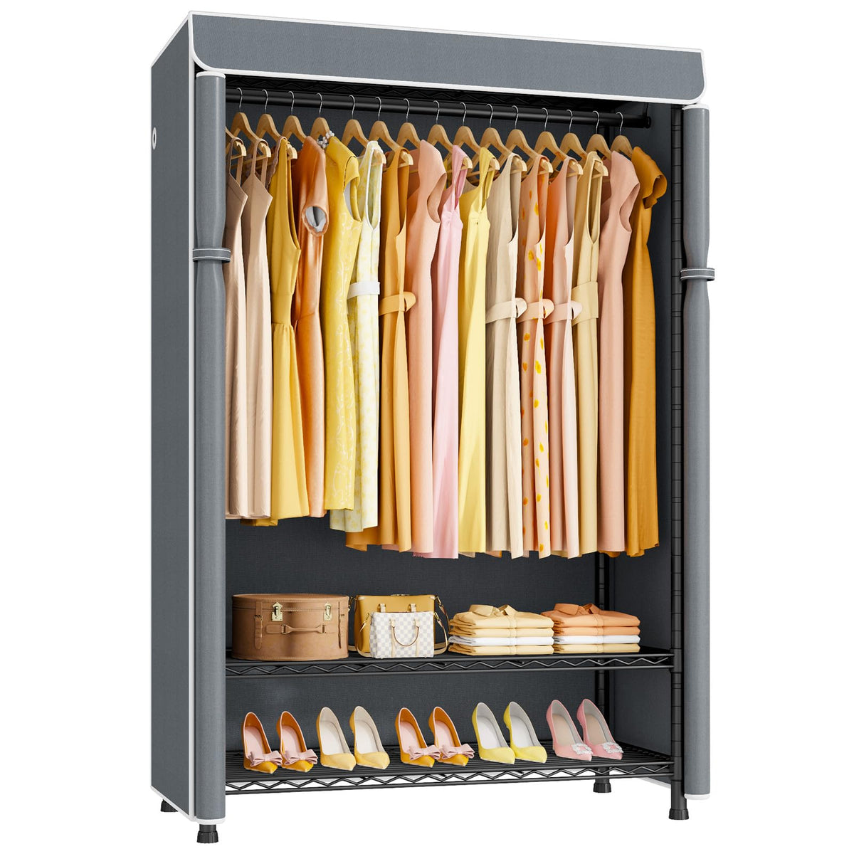 ULIFHOME H5C Clothes Rack with Cover, Covered Clothing Rack Heavy Duty